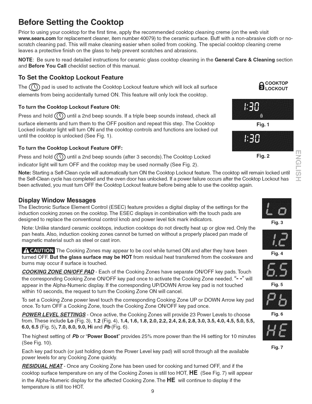 Kenmore 790.45 manual Before Setting the Cooktop, To Set the Cooktop Lockout Feature 