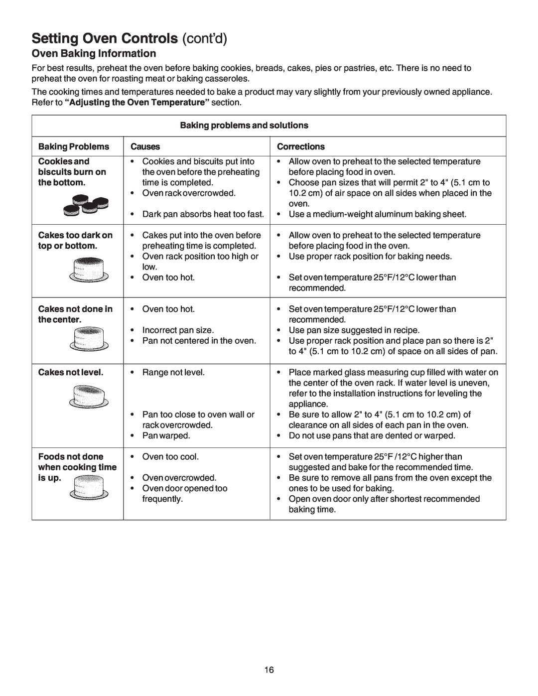 Kenmore 790.4659 Setting Oven Controls cont’d, Oven Baking Information, Baking problems and solutions, Baking Problems 