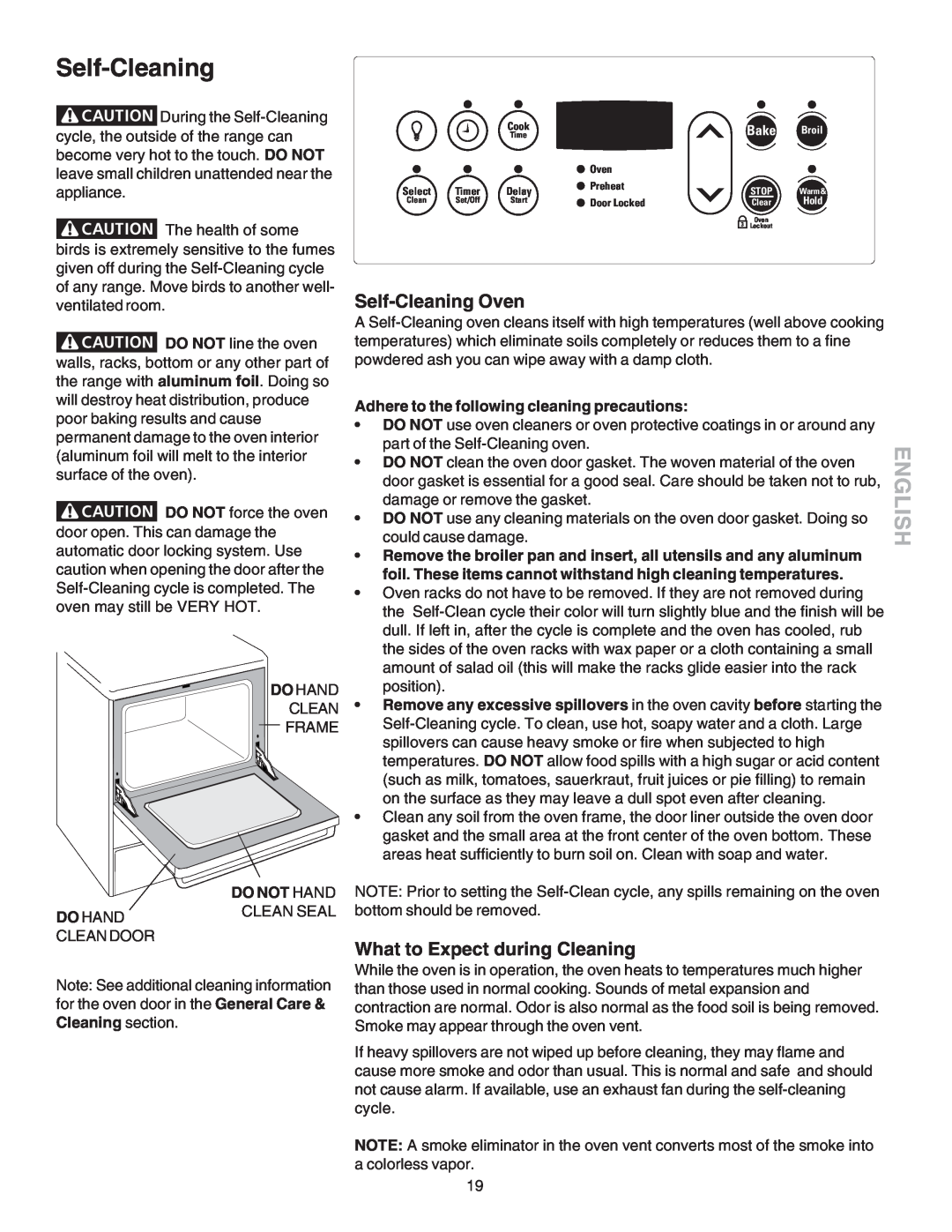 Kenmore 790.4658, 790.4659 manual English, Self-Cleaning Oven, What to Expect during Cleaning, Do Not Hand Clean Seal 