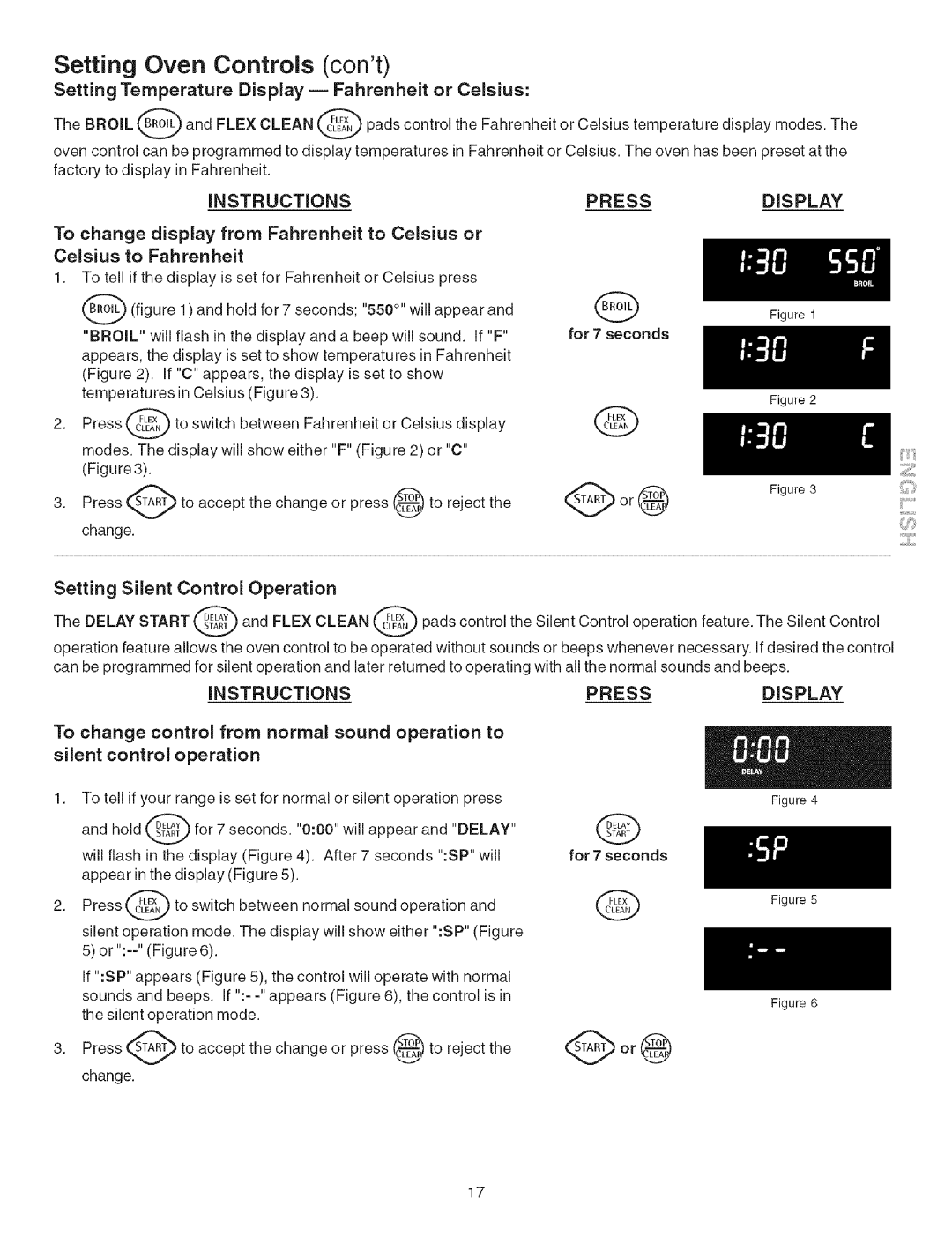 Kenmore 790.4660 manual Setting Temperature Display -- Fahrenheit or Celsius, Instructions, Pressdisplay 