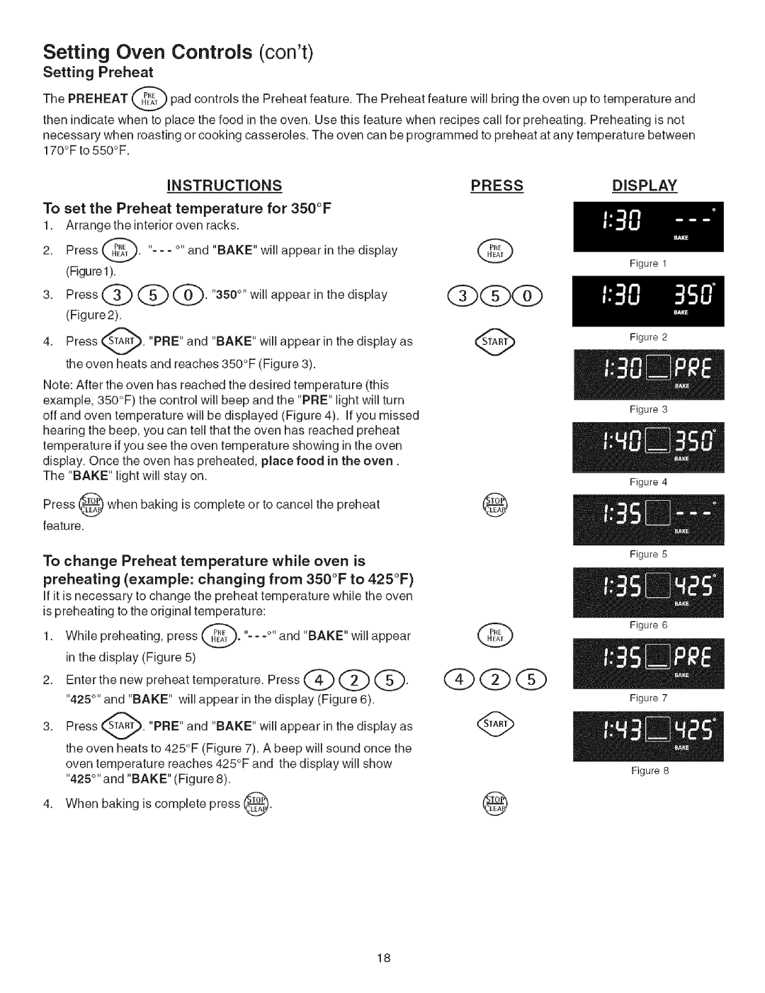 Kenmore 790.4660 manual Setting Oven Controls, Setting Preheat, To set the Preheat temperature for 350F 