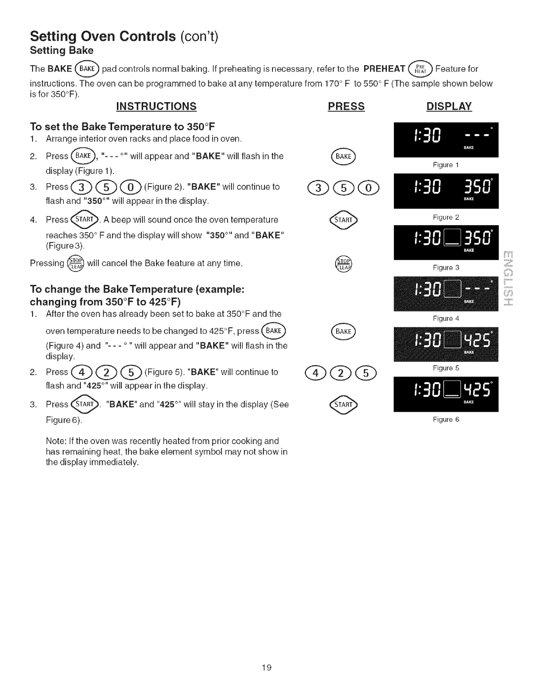 Kenmore 790.4660 manual Setting Bake, To set Bake Temperature To 350F, To change the Bake Temperature, Example 