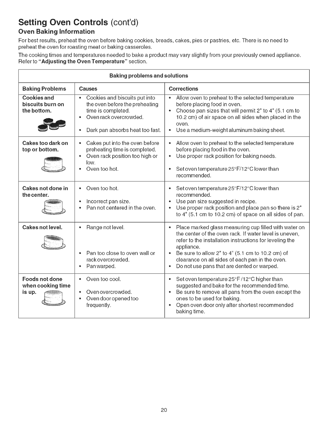 Kenmore 790.4660 manual Setting Oven Controls contd, Oven Baking information, Baking Problems, Is up 