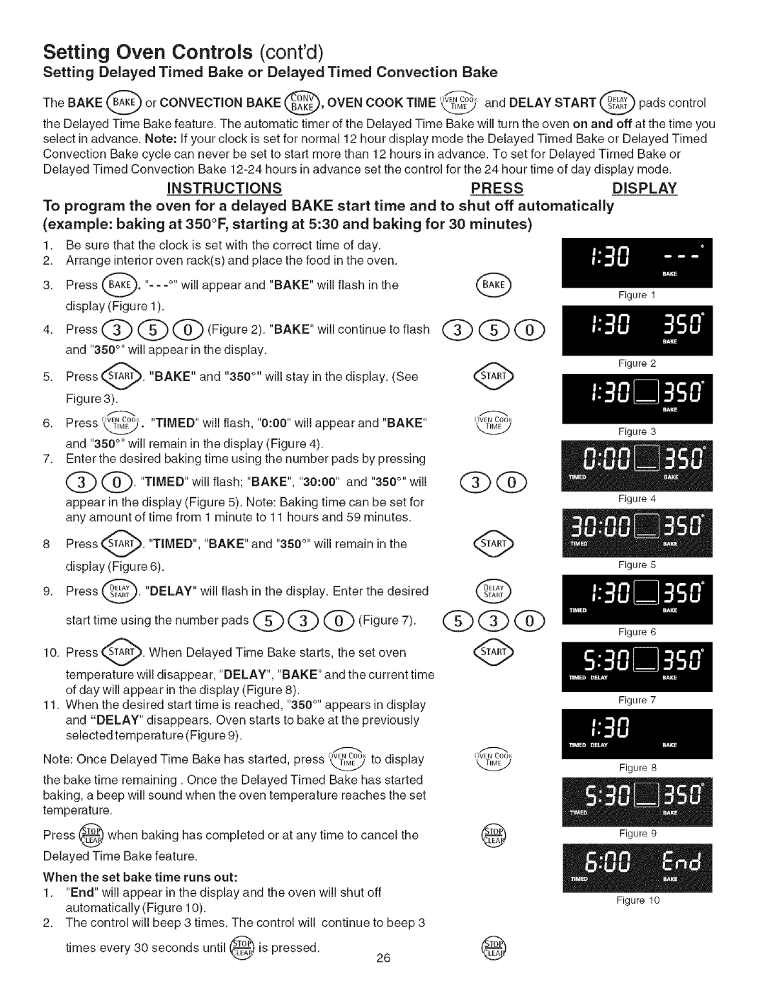 Kenmore 790.4660 manual Setting Delayed Timed Bake or Delayed Timed Convection Bake, Instructions Press Display 