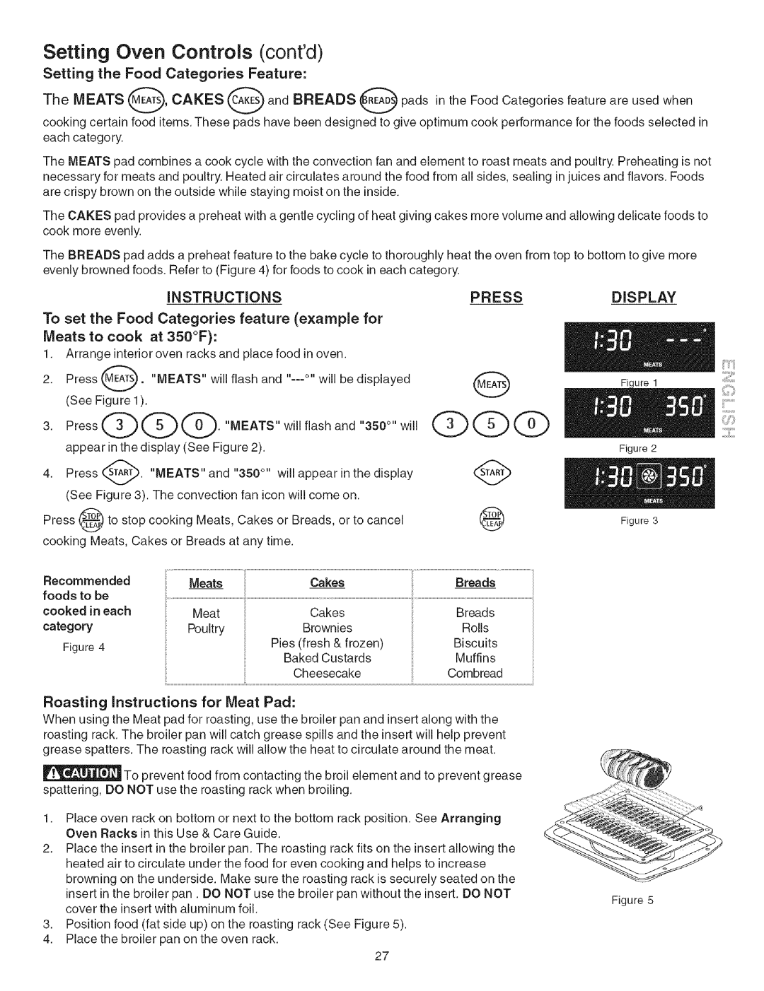 Kenmore 790.4660 manual Setting the Food Categories Feature Meats, Cakes, Breads, Instructionspress 