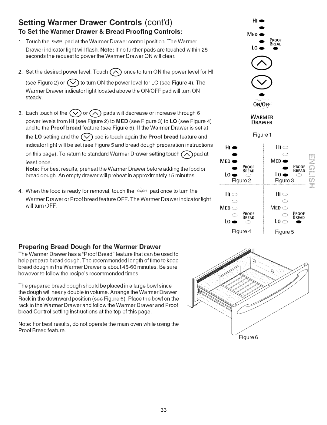 Kenmore 790.4660 manual To Set the Warmer Drawer & Bread Proofing Controls, ON/OFF Warmer Drawer MED0 Proof 