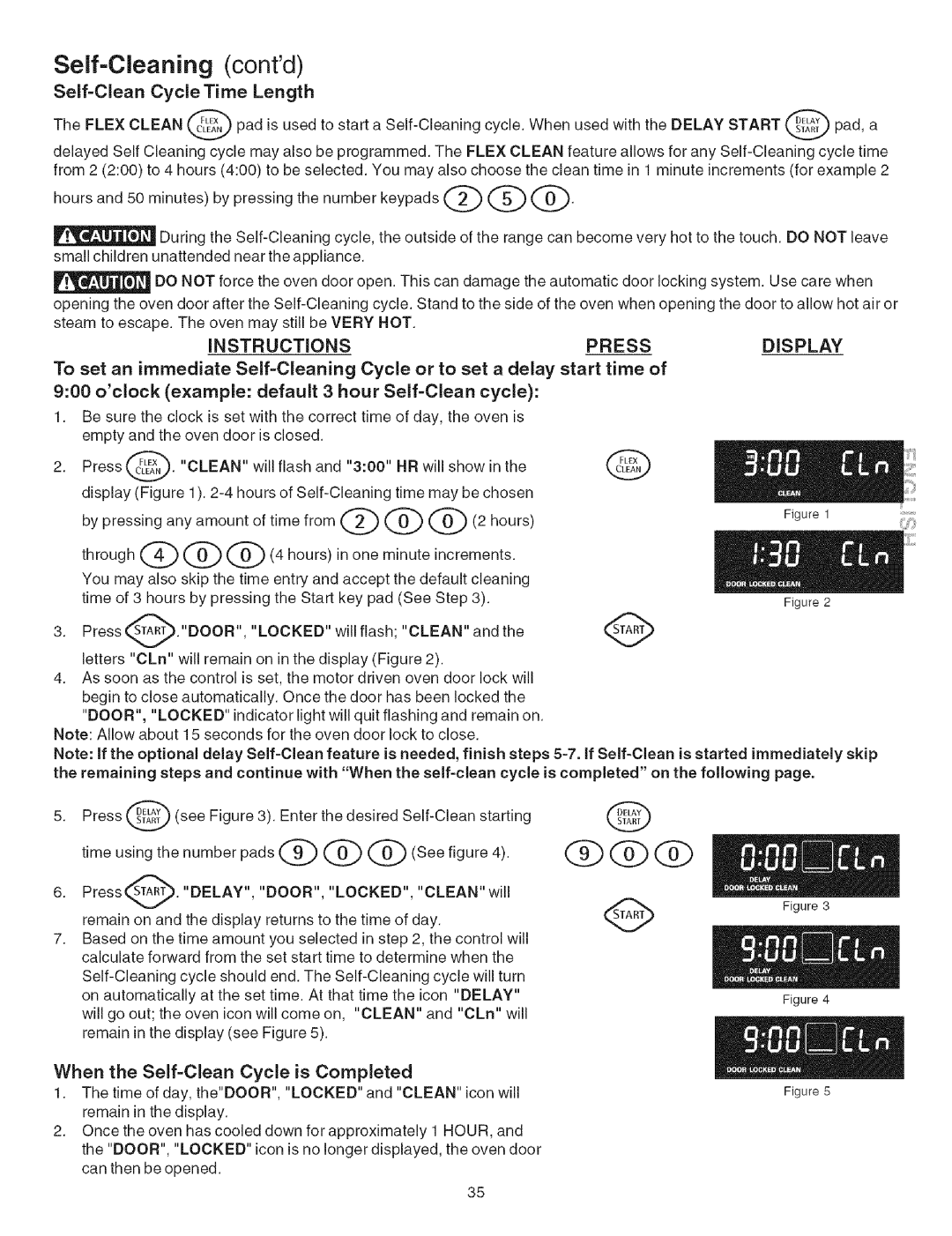 Kenmore 790.4660 manual Self-Cleaning Contd, Self-Clean Cycle Time Length, When the Self=Clean Cycle is Completed 