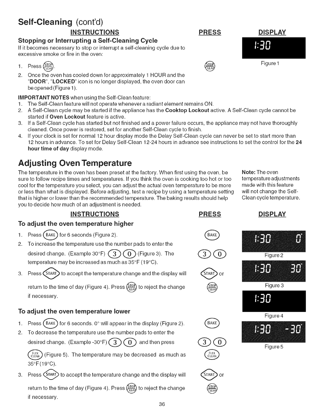 Kenmore 790.4660 manual Self=Cleaning Contd, Adjusting Oven Temperature, Stopping or Interrupting a Self=Cleaning Cycle 