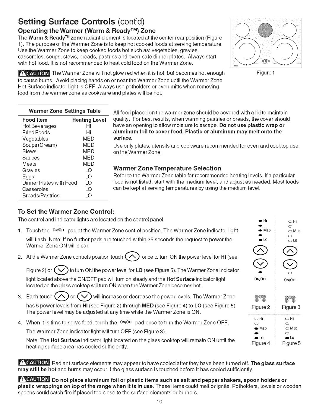 Kenmore 790.467 manual Setting, Controls, Contd, Operating the Warmer Warm & Ready TM Zone 