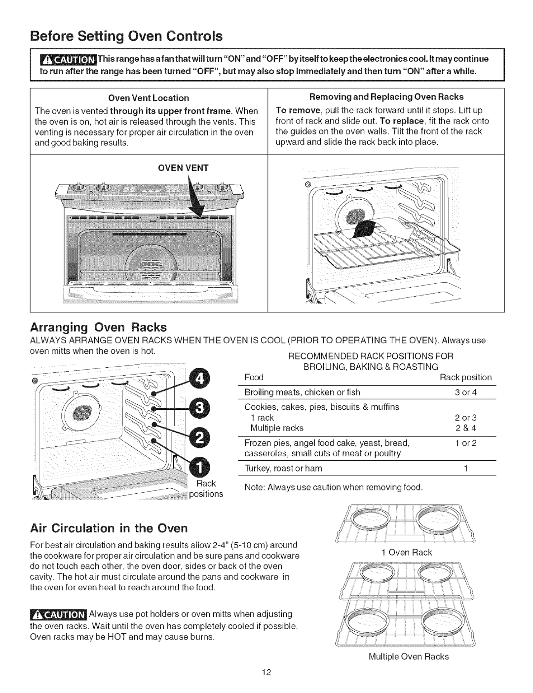 Kenmore 790.467 manual Before Setting Oven Controls, Arranging Oven Racks 