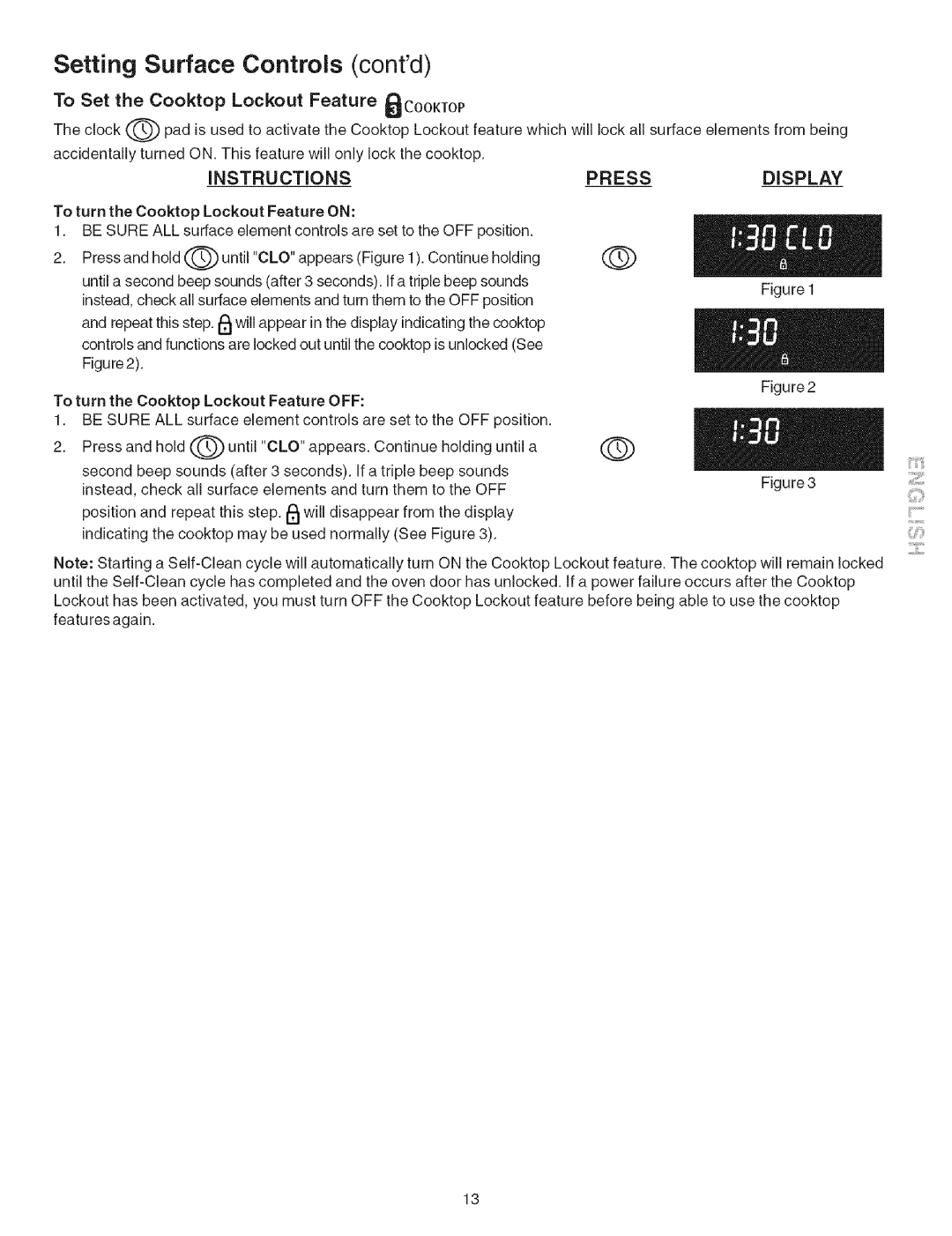 Kenmore 790.467 manual To Set the Cooktop Lockout Feature 8COOKTOP, Instructions, Press, Display 