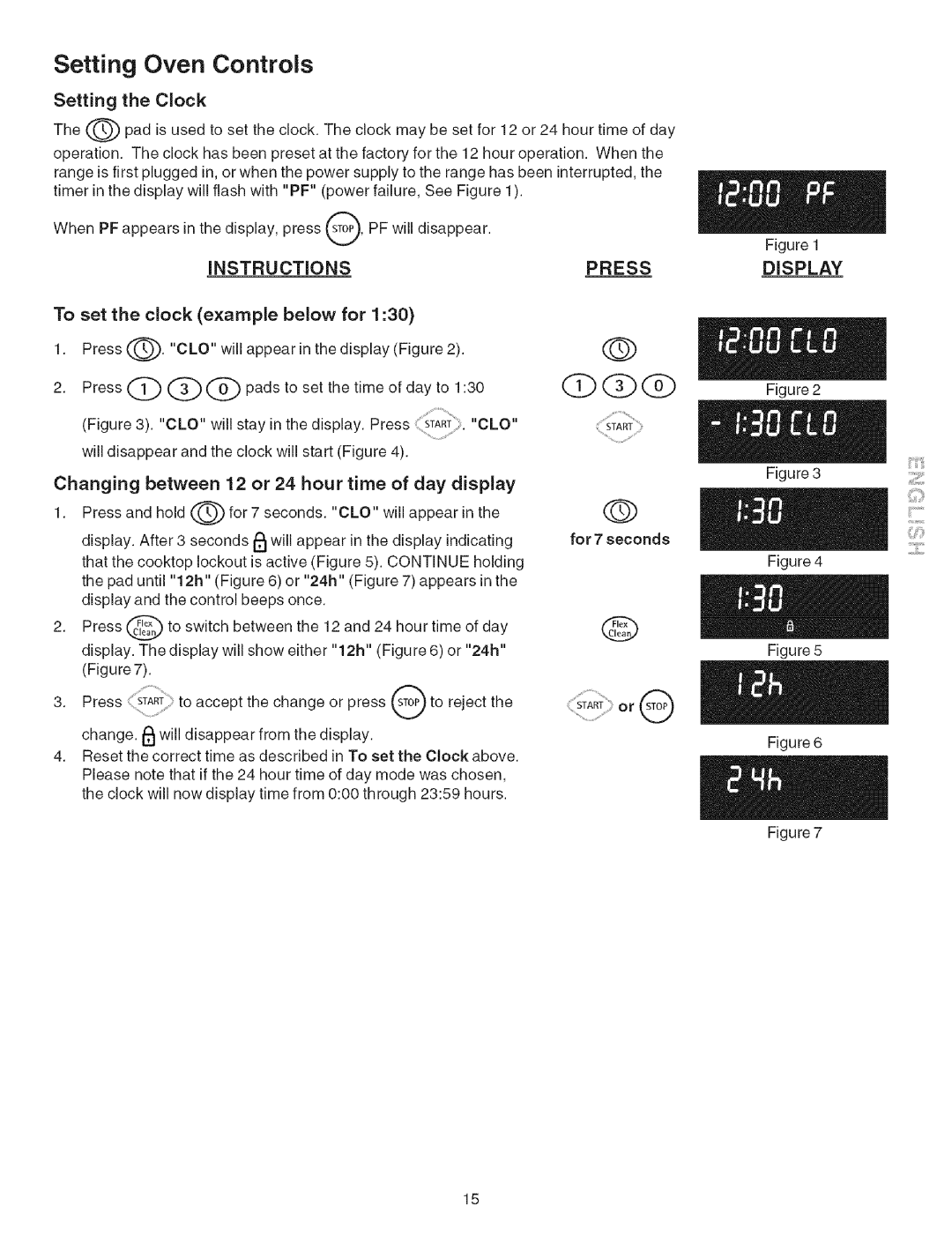 Kenmore 790.467 manual Setting Oven Controls, Setting the Clock, Instructions, Display 