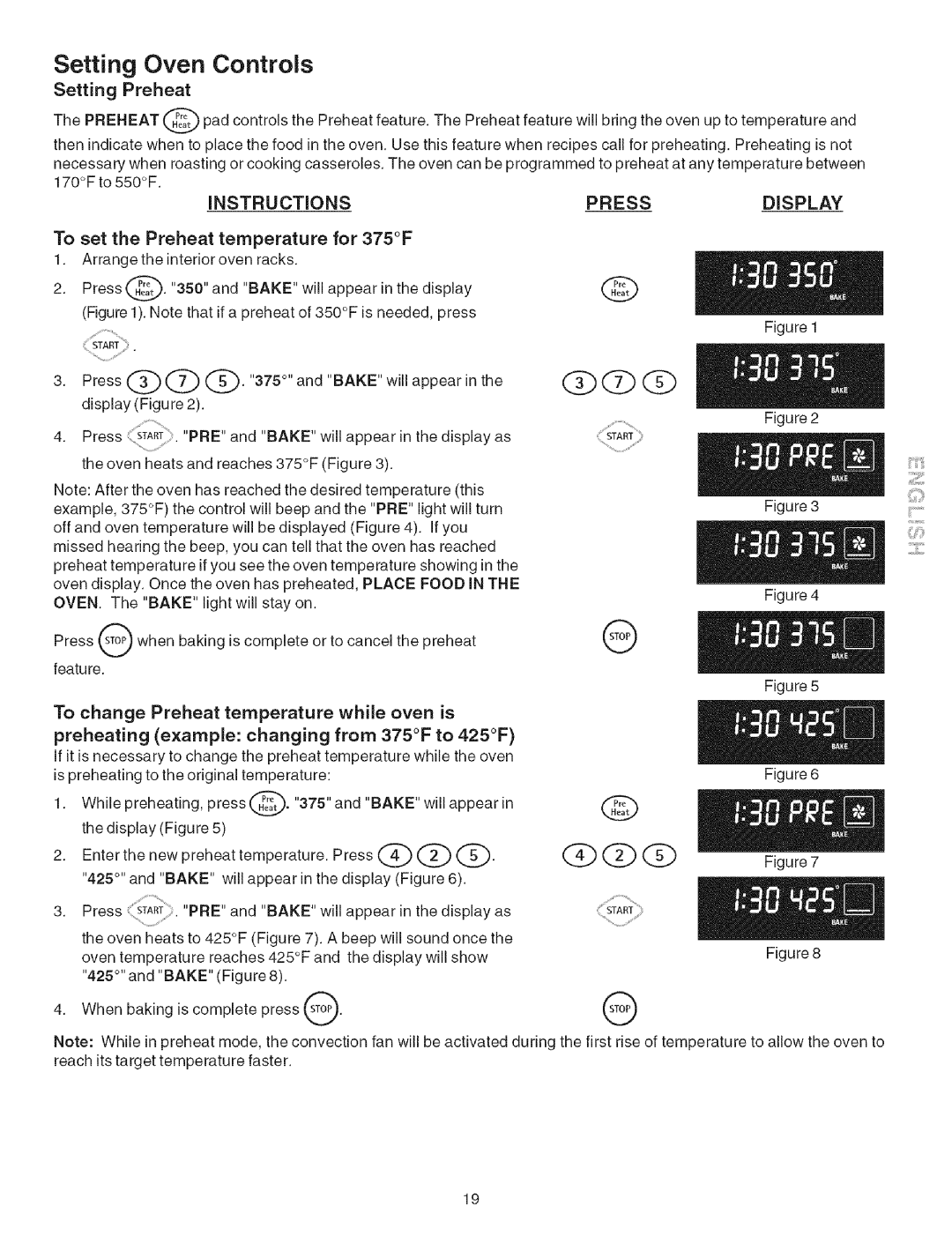 Kenmore 790.467 Setting Preheat, To set the Preheat temperature for 375F, To change Preheat temperature while oven is 