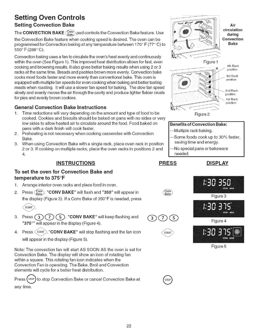 Kenmore 790.467 Setting Convection Bake, General Convection Bake Instructions, To set the oven for Convection Bake, Press 