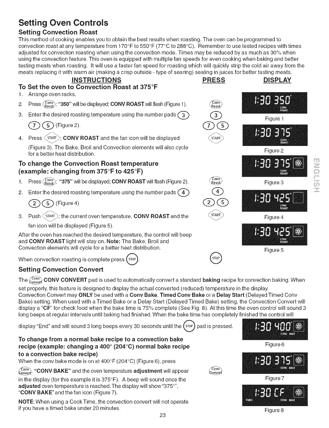 Kenmore 790.467 manual Setting Oven Controls, Setting Convection Roast, Instructions Press Display 