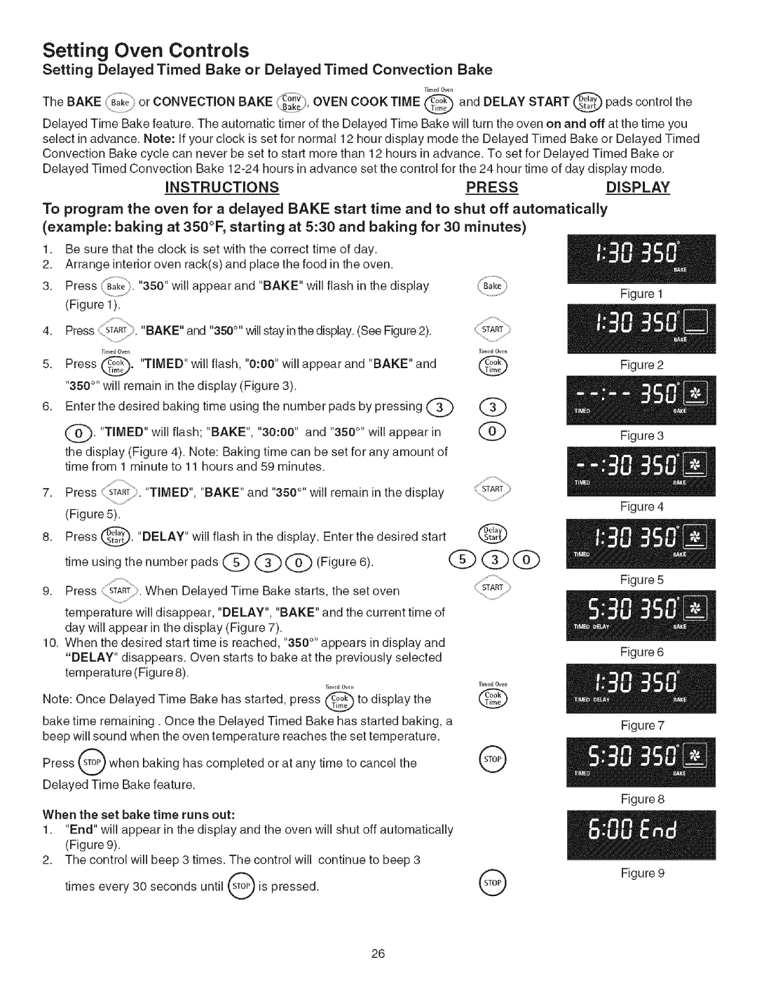 Kenmore 790.467 manual Setting Delayed Timed Bake or Delayed Timed Convection Bake, Instructions Press Display 