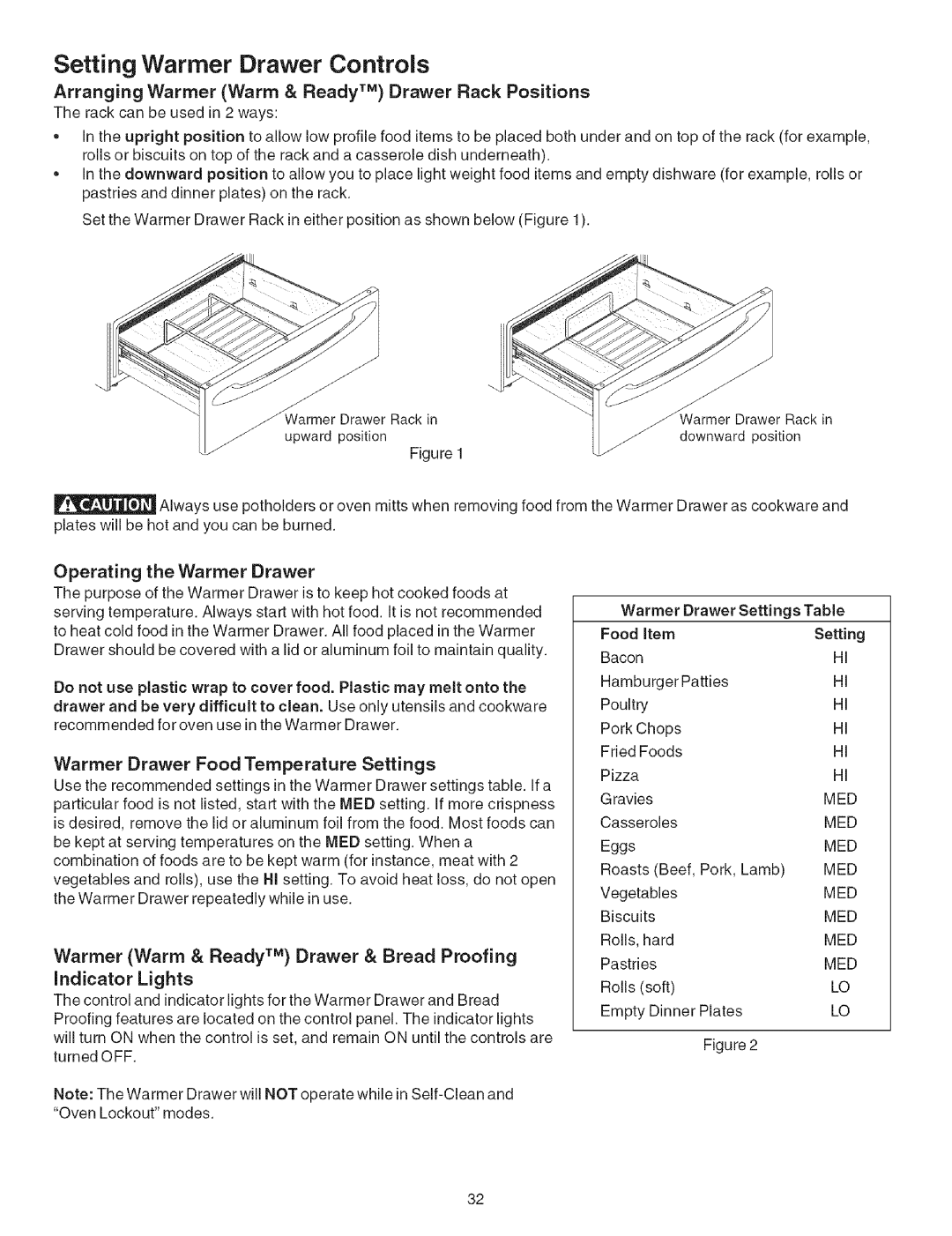 Kenmore 790.467 Setting Warmer Drawer Controls, Arranging Warmer Warm & Ready TM Drawer Rack Positions, Indicator Lights 