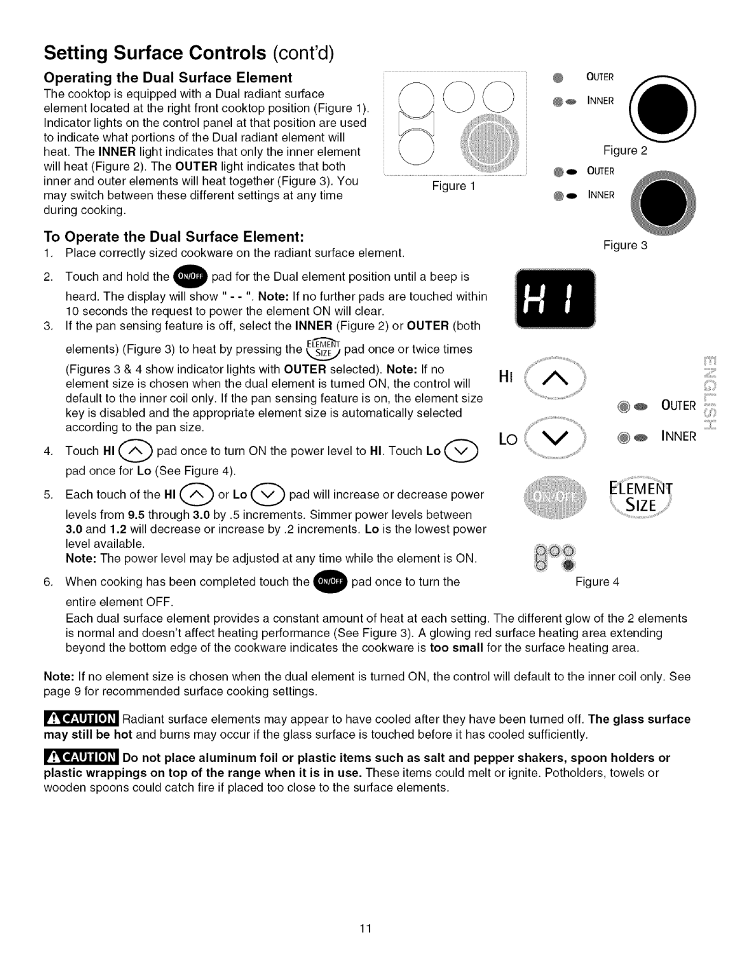 Kenmore 790.4672 manual Operating the Dual Surface Element, Iz E, To Operate the Dual Surface Element 