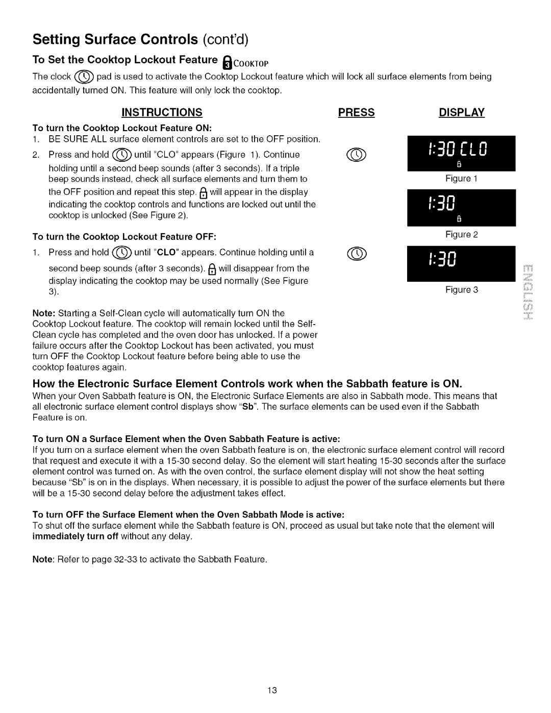 Kenmore 790.4672 manual To Set the Cooktop Lockout Feature Cooktop, Instructions, Pressdisplay 