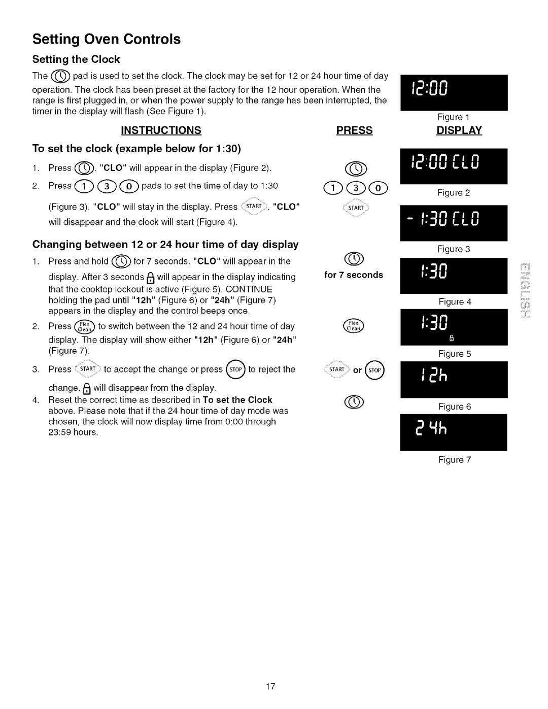 Kenmore 790.4672 manual Setting Oven Controls, Setting the Clock, Instructions Press 