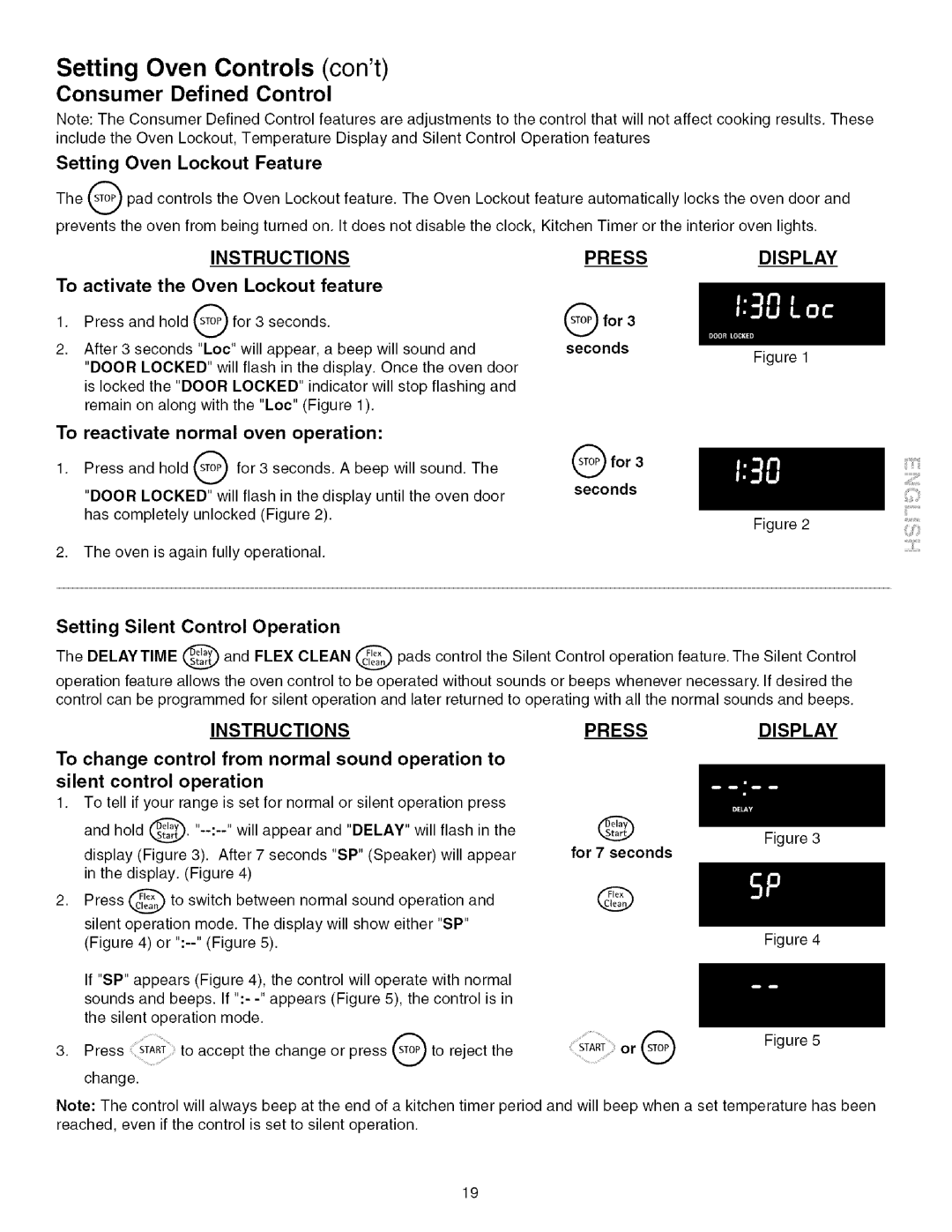 Kenmore 790.4672 manual Consumer Defined Control, Setting Oven Lockout Feature, To activate the Oven Lockout feature 