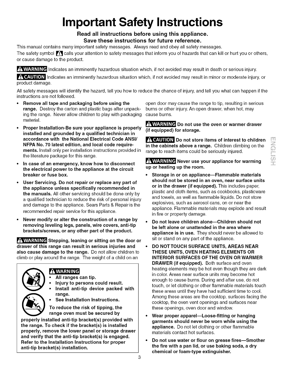 Kenmore 790.4672 manual Important Safety Instructions 