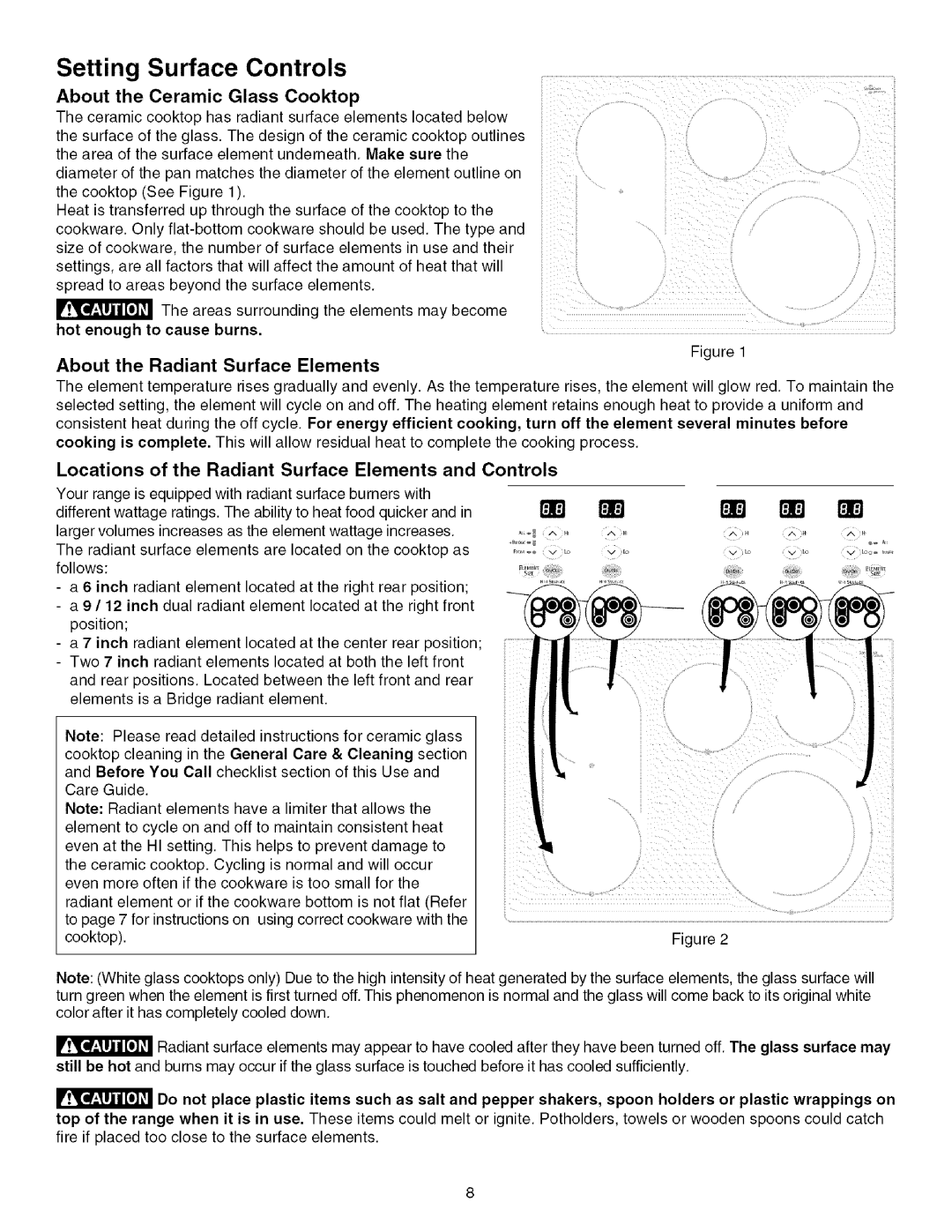 Kenmore 790.4672 manual Setting Surface Controls, About the Ceramic Glass Cooktop 