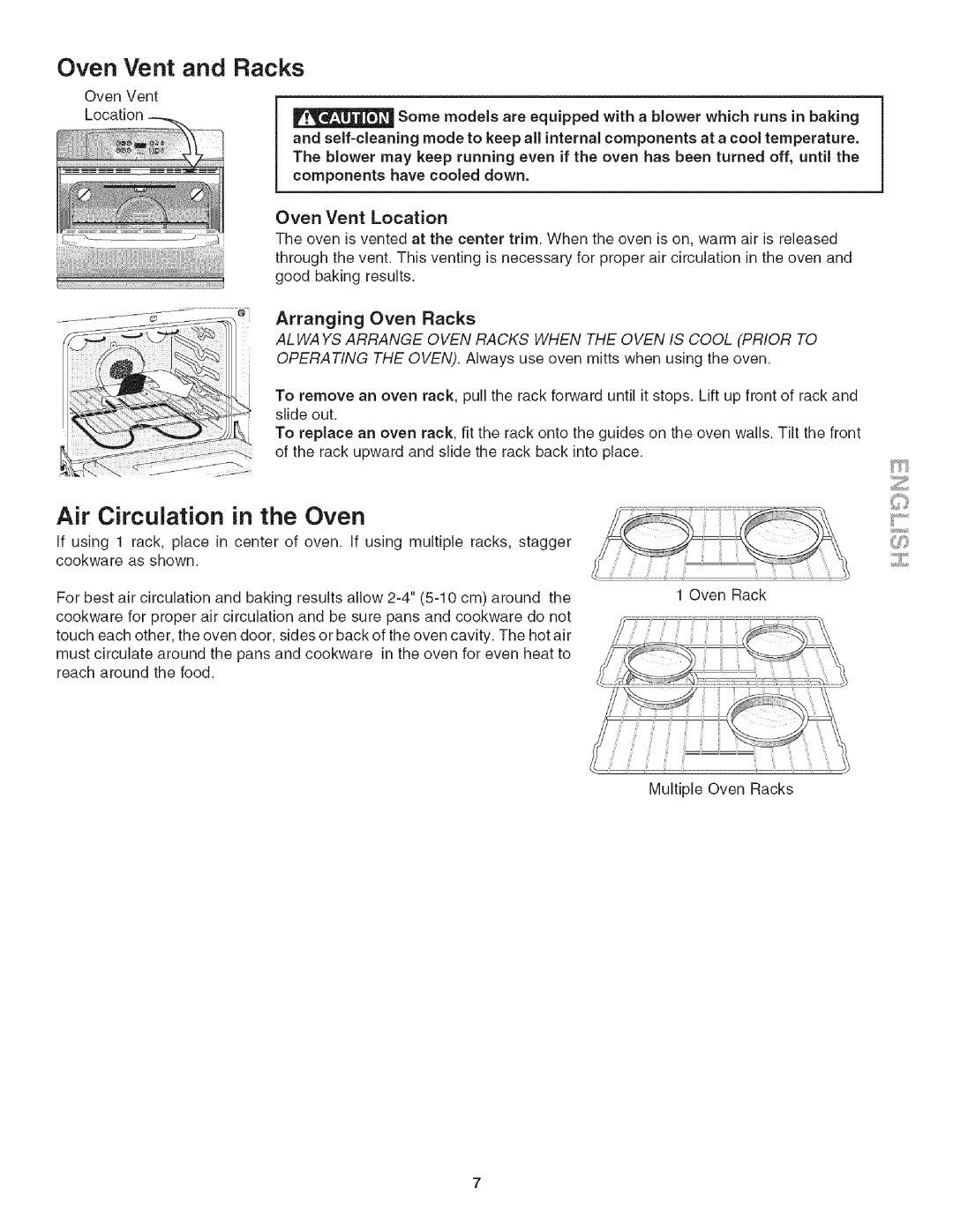 Kenmore 790.4783, 790.4778, 790.4717 manual Oven Vent and Racks, Arranging Oven Racks 