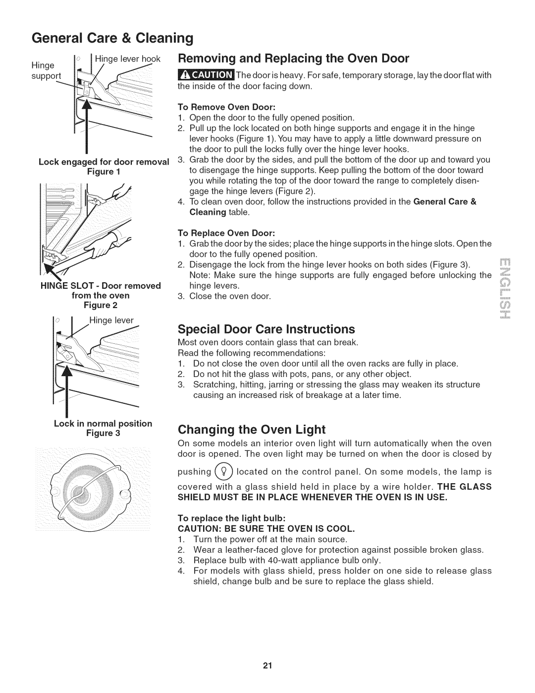 Kenmore 790.4777, 790.4787, 790.4776, 790.4773 manual Removing and Replacing the Oven Door, Lock in normal position Figure 