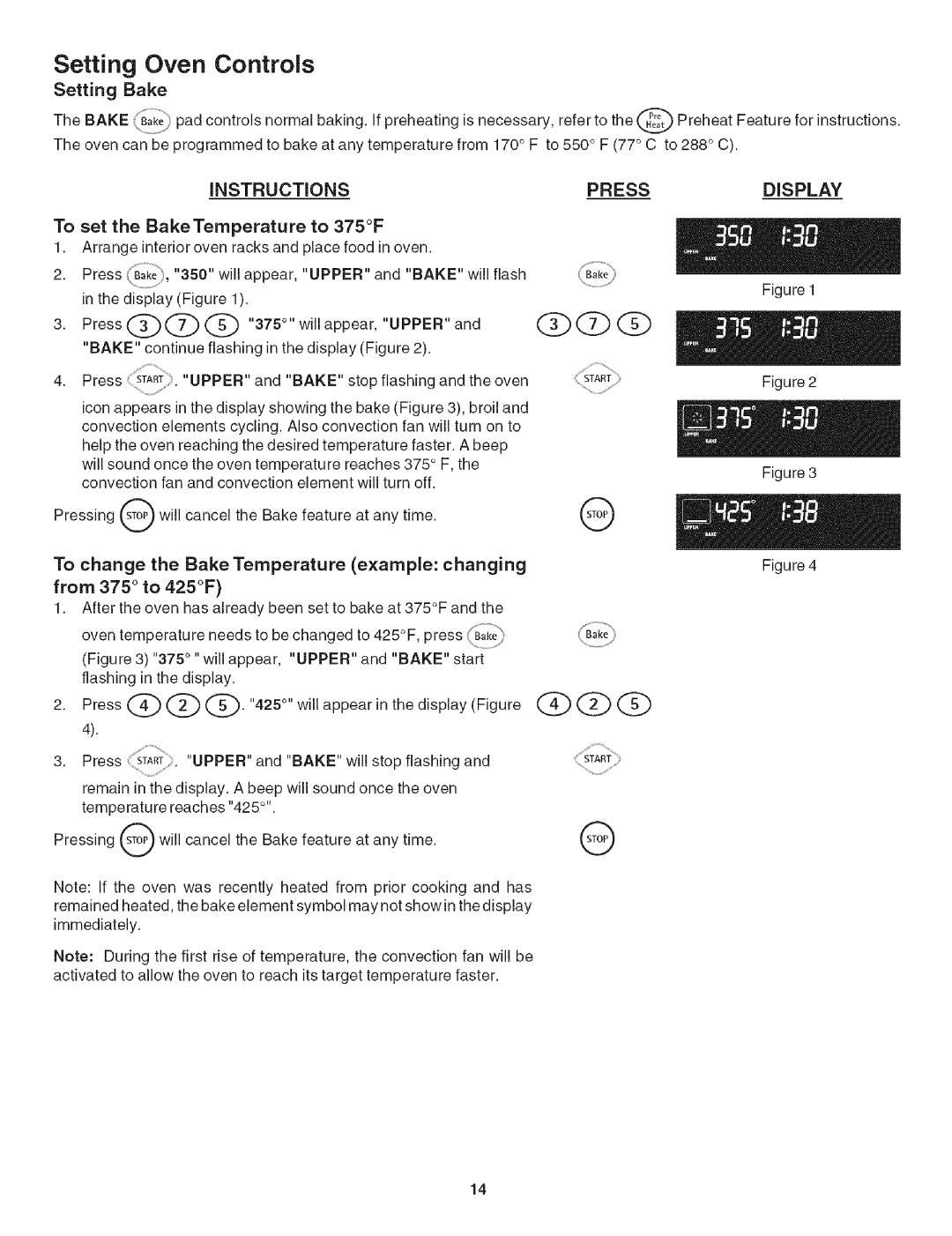 Kenmore 790.479 manual Setting Bake, To set the BakeTemperature to 375F, Startupper 