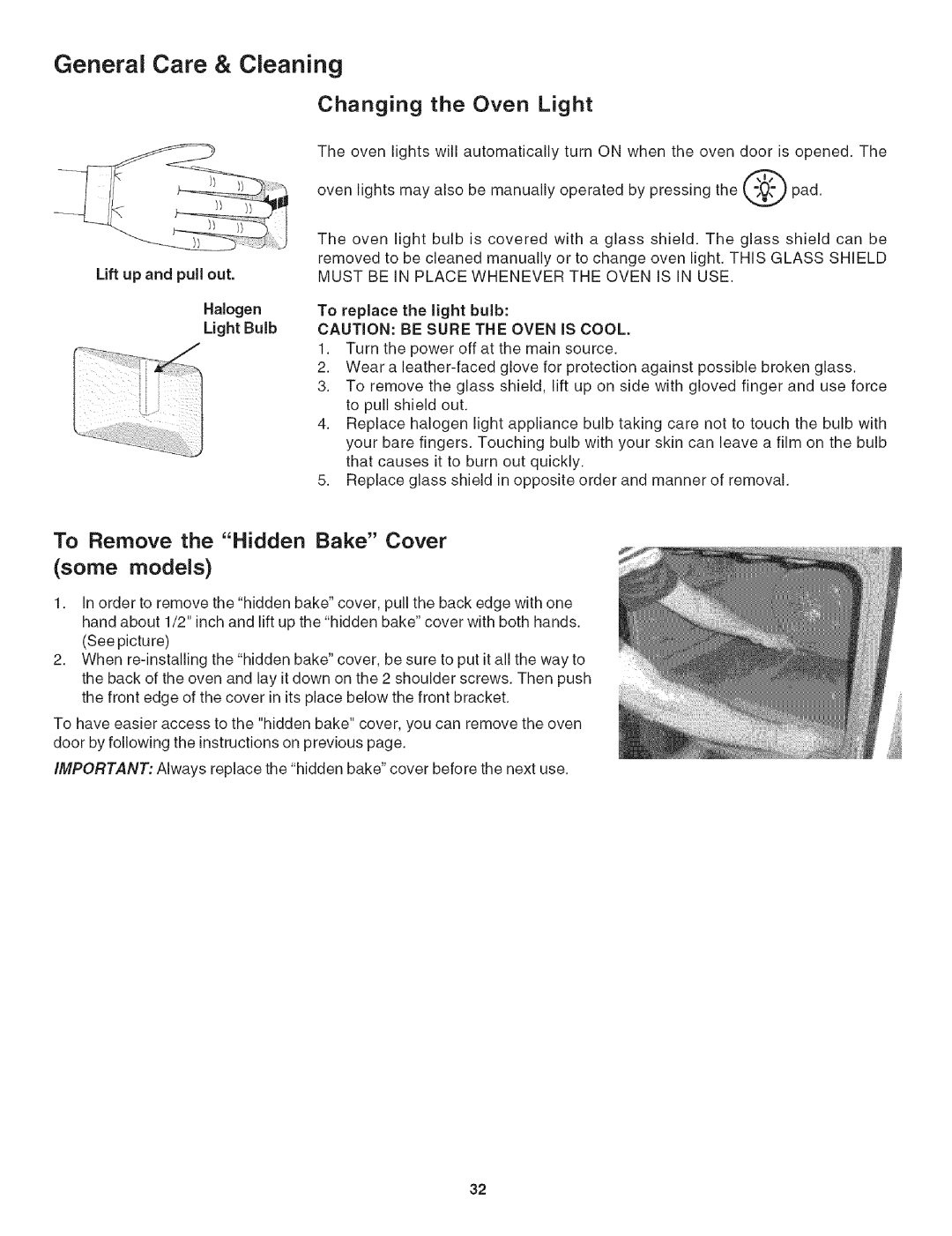 Kenmore 790.479 manual Changing the Oven Light, Halogen, To replace the light bulb 