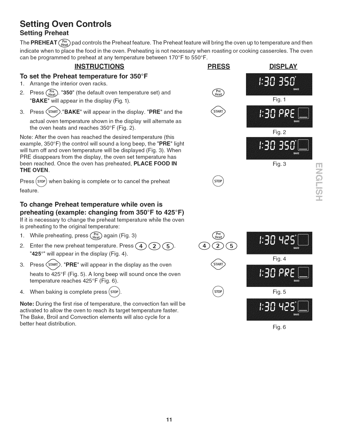 Kenmore 790.4804, 790.4803, 790.4802 manual Setting Preheat, PR ESS Display, To set the Preheat temperature for 350F 