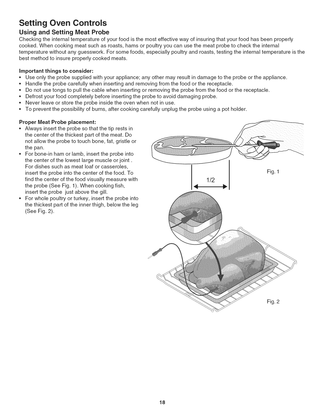 Kenmore 790.4803, 790.4802, 790.4804 manual Using and Setting Meat Probe, Proper Meat Probe placement 