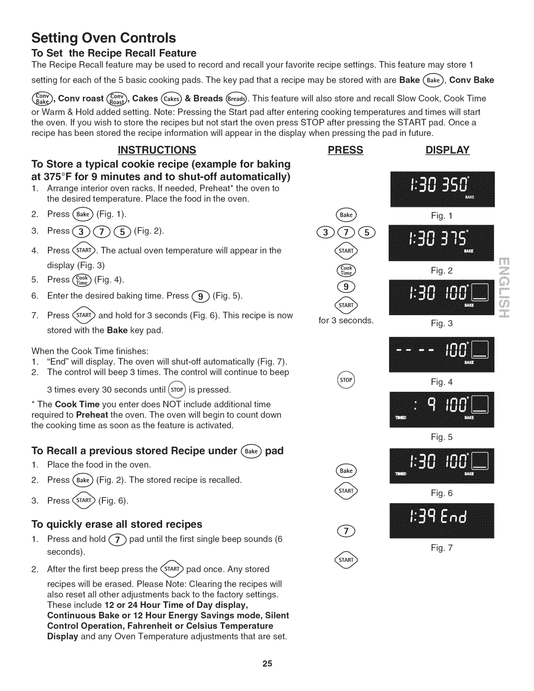 Kenmore 790.4802 manual So ore.eel,,S,owCookCook.,me, To Set the Recipe Recall Feature, To quickly erase all stored recipes 