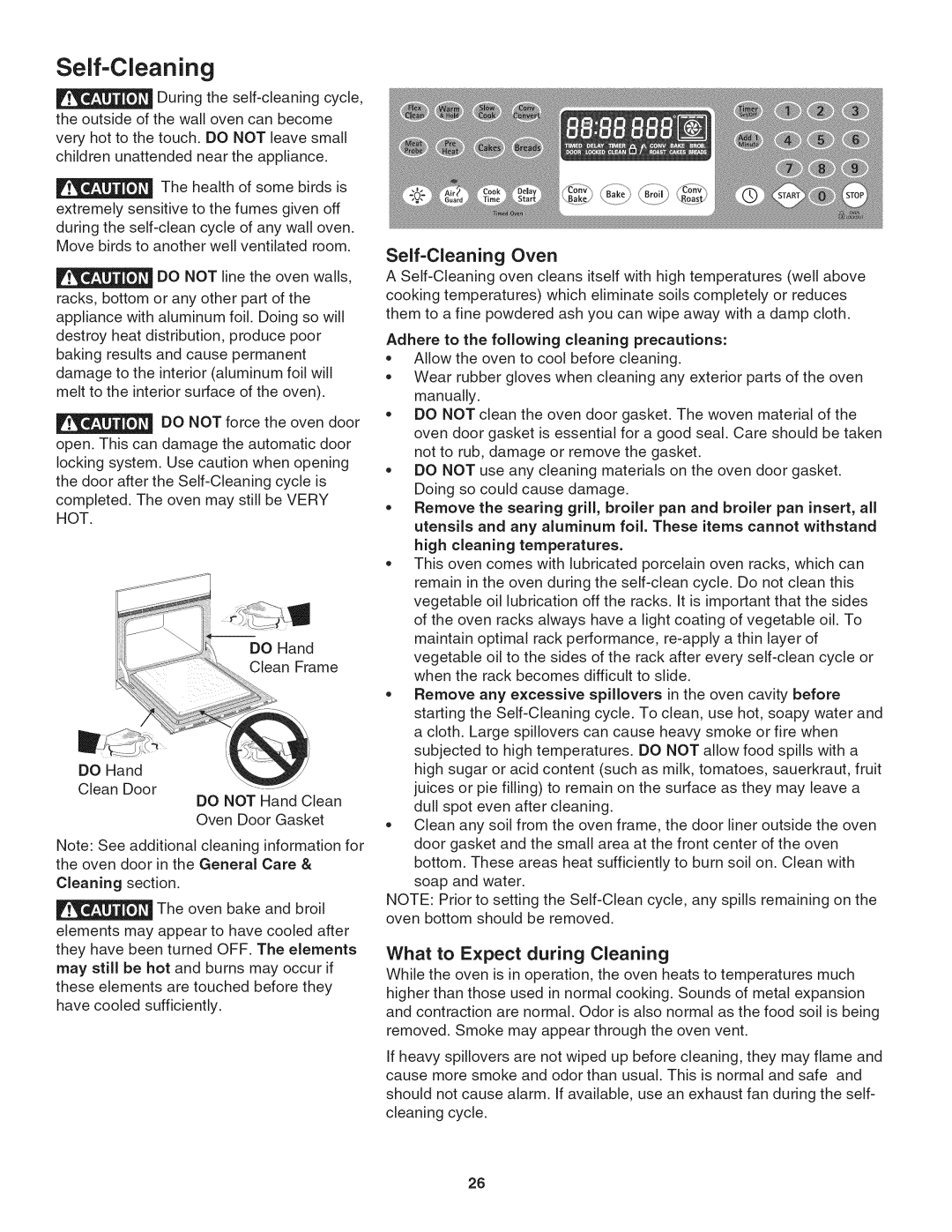 Kenmore 790.4804 manual Self-Cleaning Oven, What to Expect during Cleaning, Adhere to the following cleaning precautions 