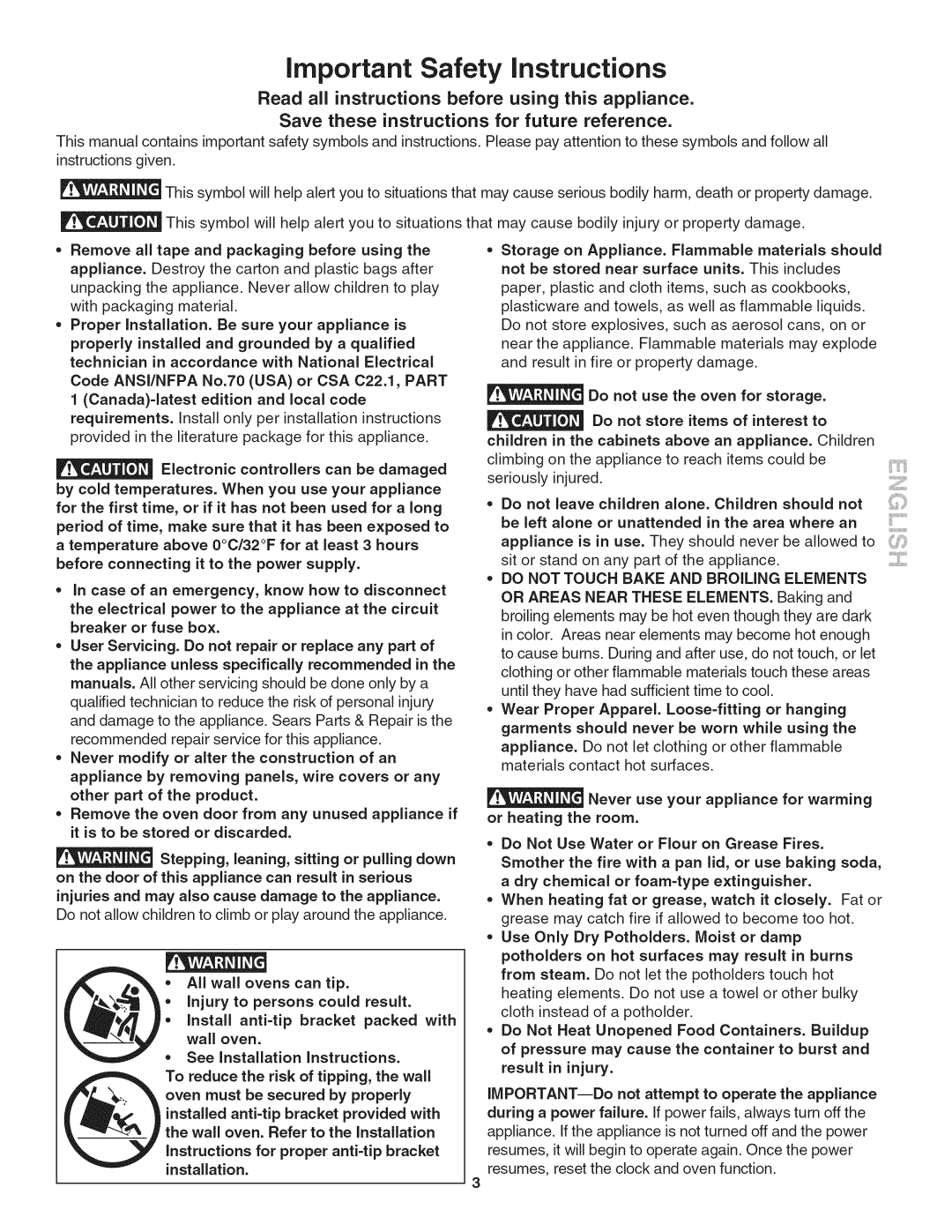 Kenmore 790.4803, 790.4802, 790.4804 manual Important Safety instructions, See Installation instructions 