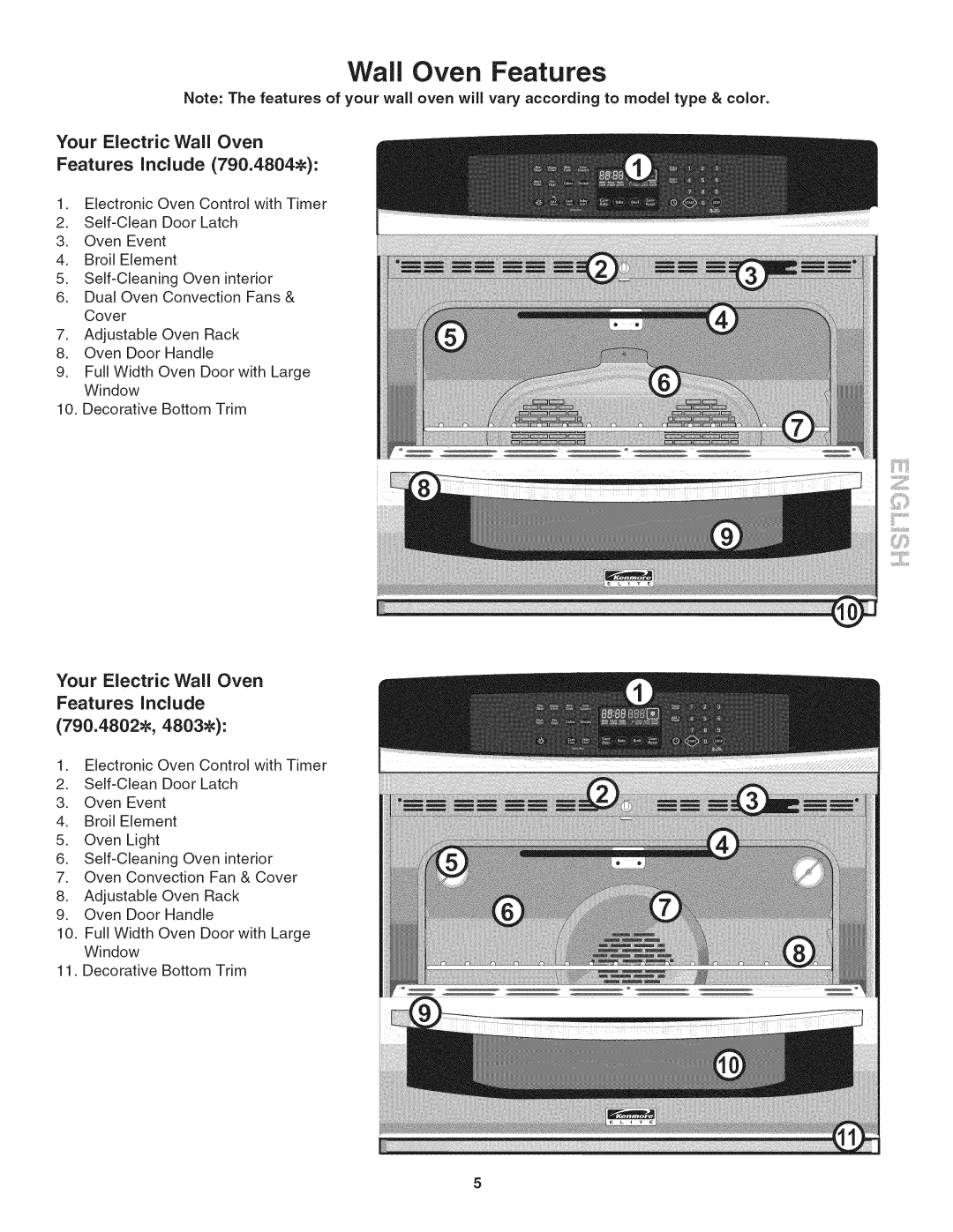 Kenmore 790.4804, 790.4803 manual Your Electric Wall Oven Features Include 790.4802 