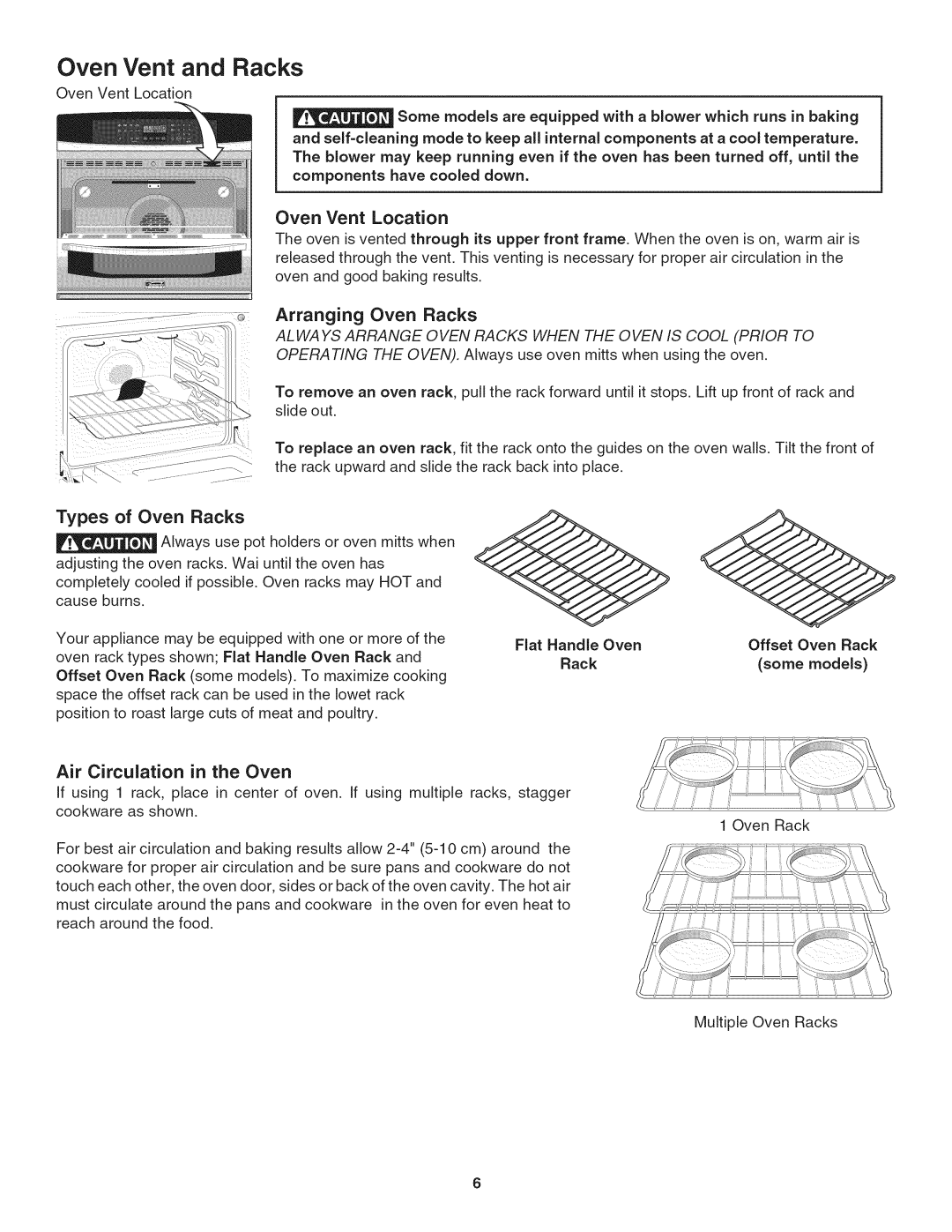 Kenmore 790.4803, 790.4802 manual Oven Vent Location, Arranging Oven Racks, Types of Oven Racks, Air Circulation in the Oven 