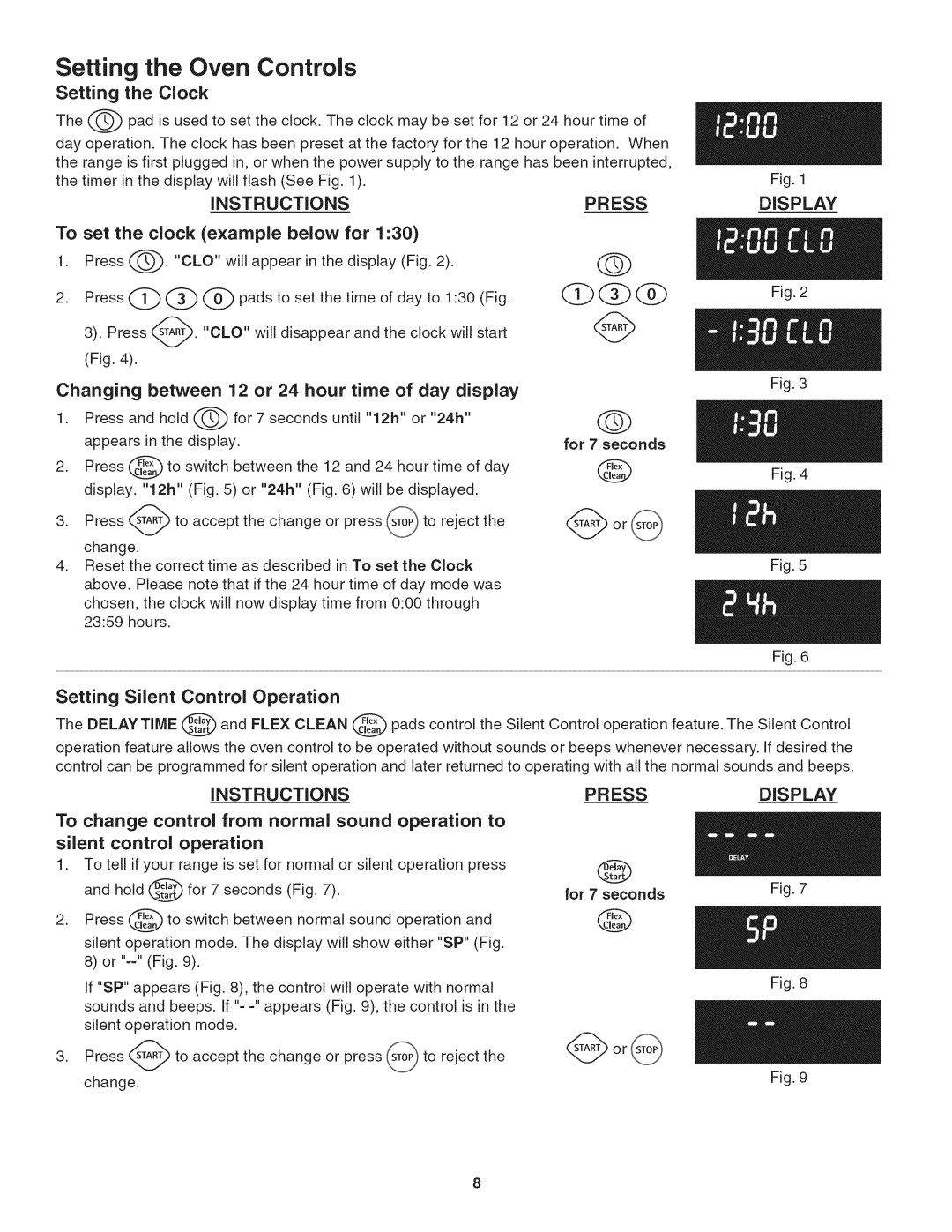 Kenmore 790.4804, 790.4803, 790.4802 manual Setting the Oven Controls, @ padstosetthetimeofdayto130/Fig 