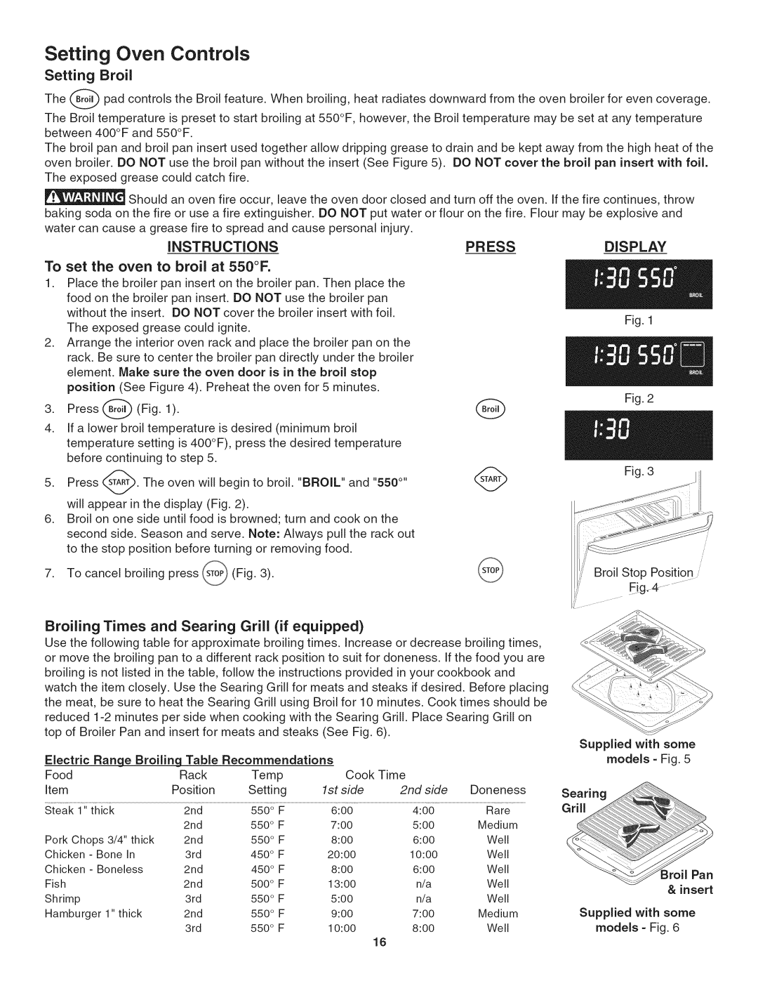 Kenmore 790.4802 Setting Oven, Controls, Broil, INSTRUCTIONS To set the oven to broil at 550F, Pressdisplay, 1st side 