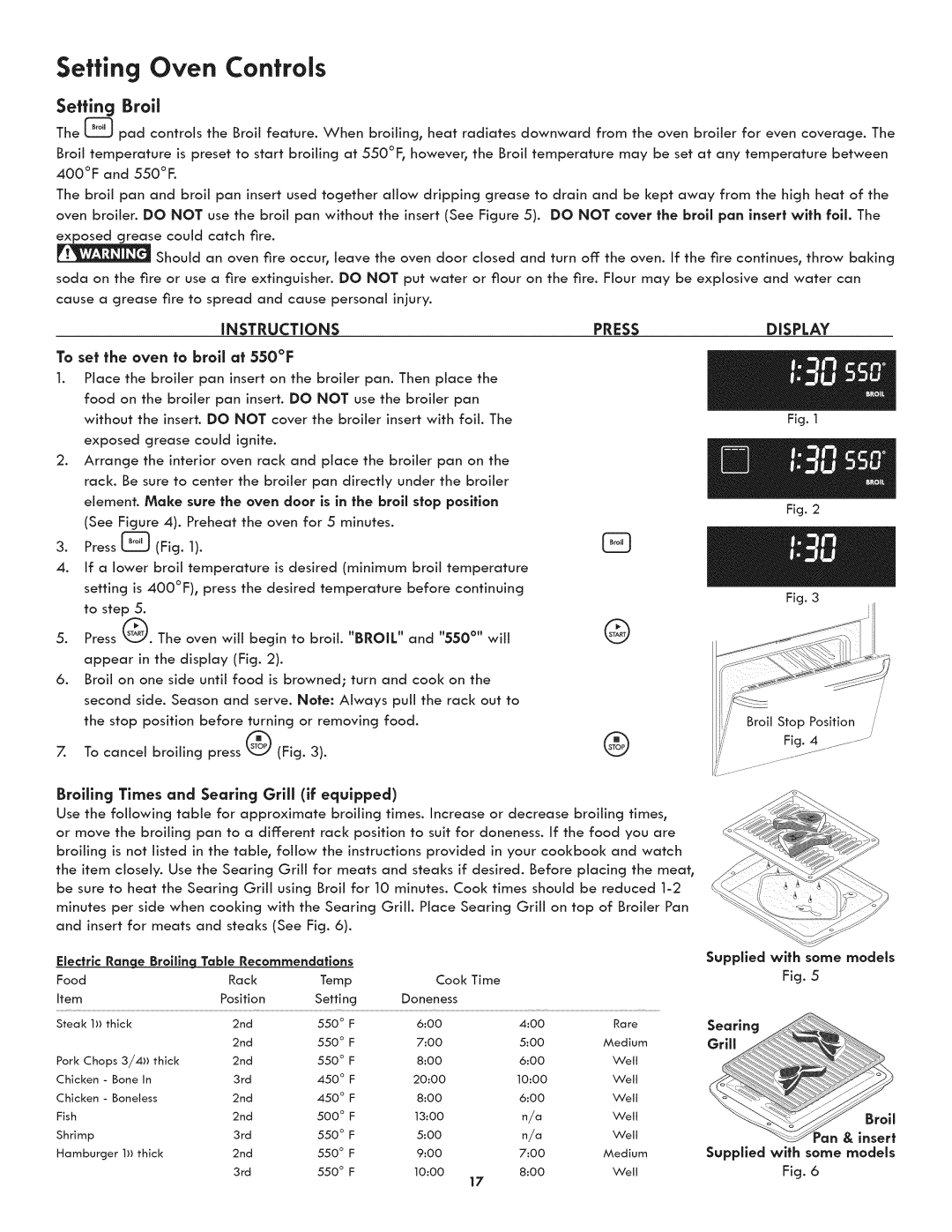 Kenmore 790.4808, 790.4809, 790.4807 manual Setting Broil, To set the oven to broil at 550F, Supplled with 