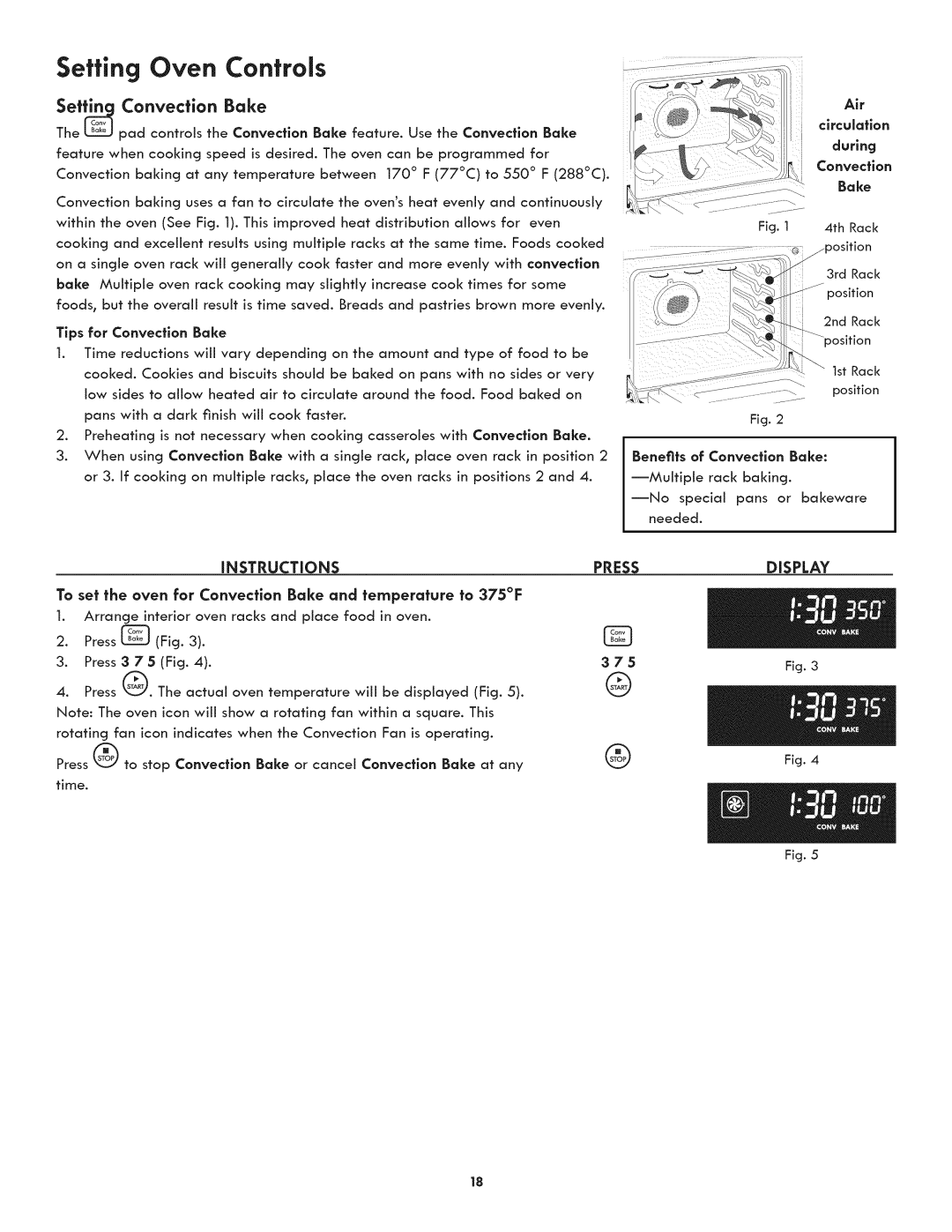 Kenmore 790.4809, 790.4807, 790.4808 manual Set Convection Bake, To set the oven for Convection Bake and temperature to 375F 