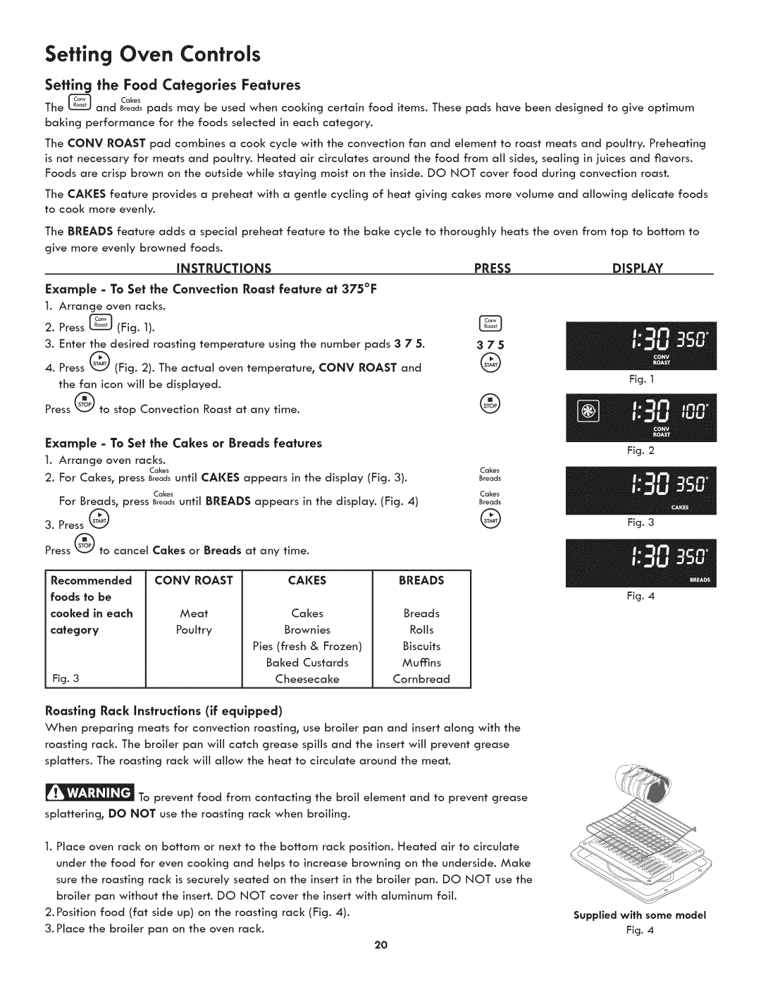 Kenmore 790.4808 manual Setting the Food Categories Features, Example To Set the Convection Roast feature at 375F, Cooked 