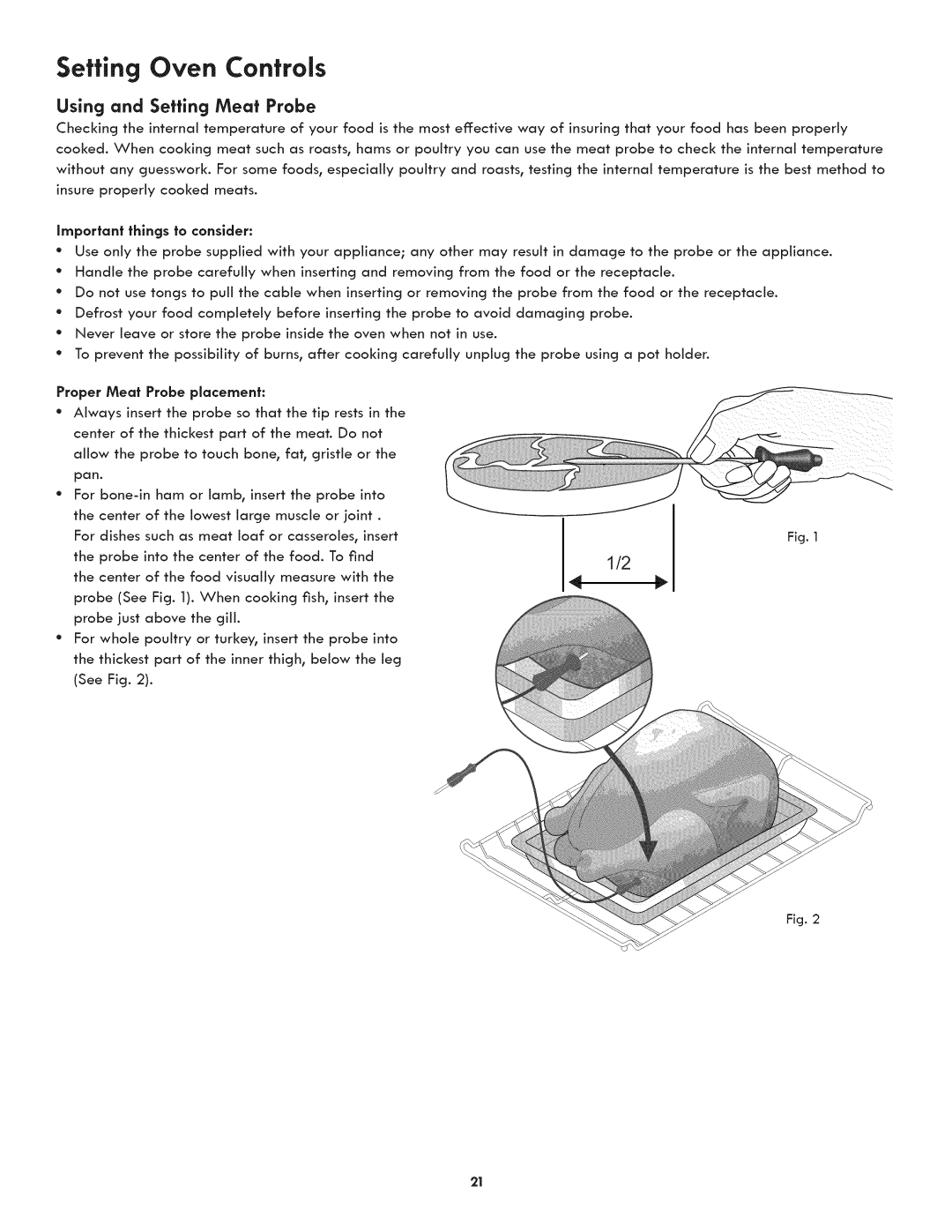 Kenmore 790.4809, 790.4807, 790.4808 manual Using and Setting Meat Probe, Proper Meat Probe placement 