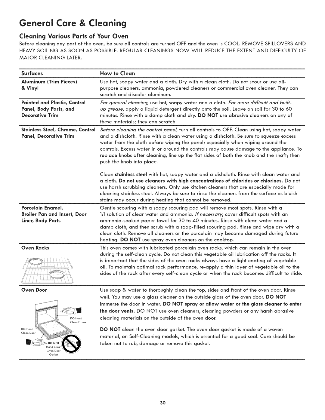 Kenmore 790.4809, 790.4807, 790.4808 manual General Care & Cleaning, Cleaning Various Parts of Your Oven, Oven Door 