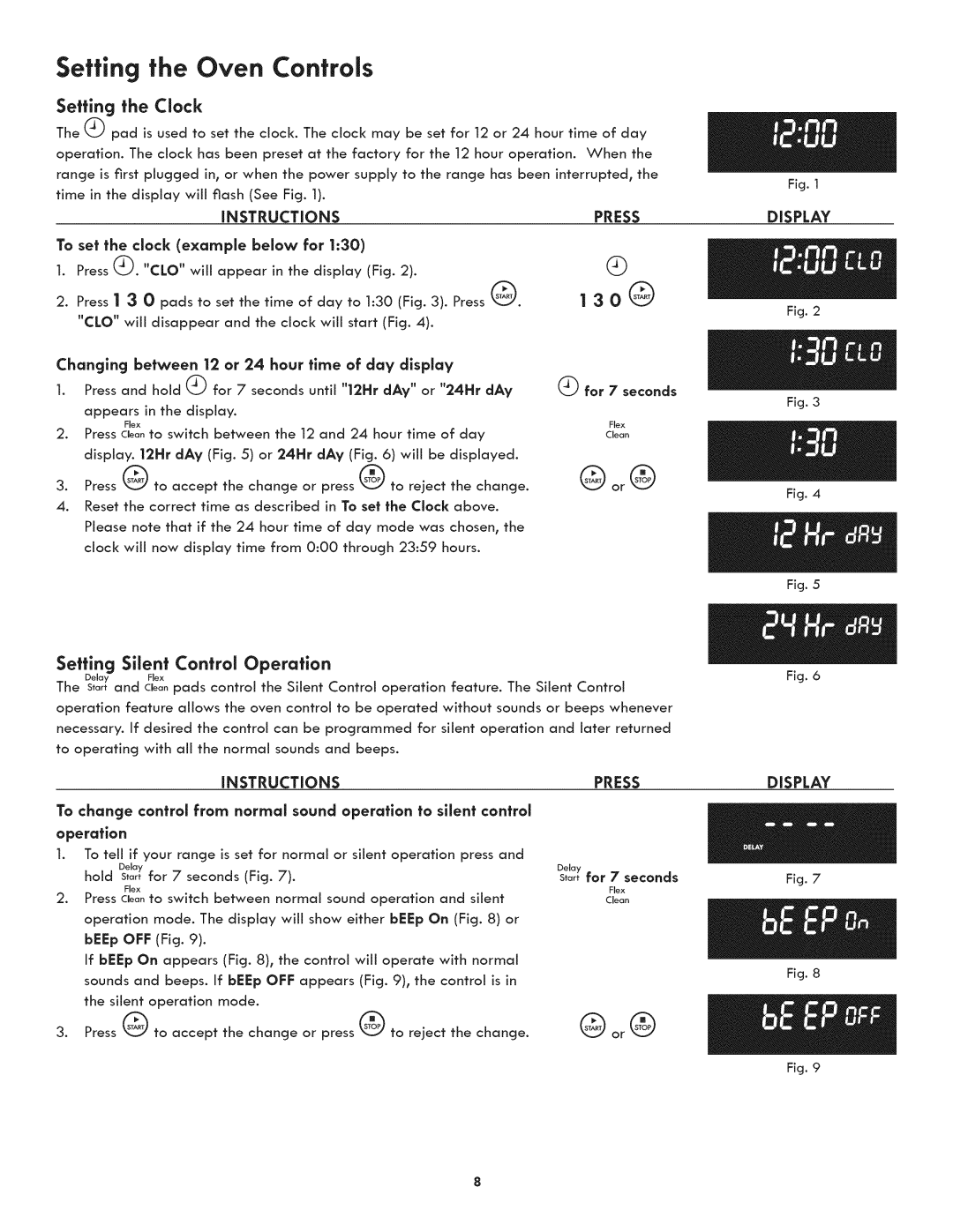 Kenmore 790.4808, 790.4809, 790.4807 Setting the Oven Controls, Setting the Clock, 130, Setting Silent Control Operation 