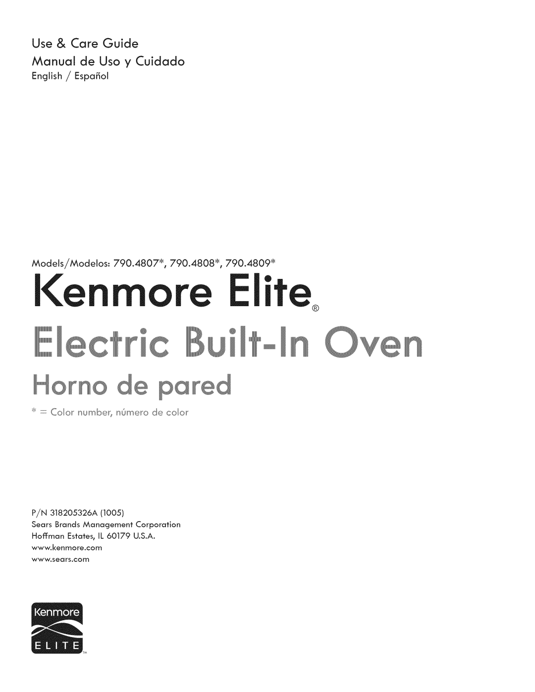 Kenmore manual I e Elite, Use & Care Guide, English / Espa_ol, Models/Modelos: 790.4807% 790.4808% 790.4809 _ 