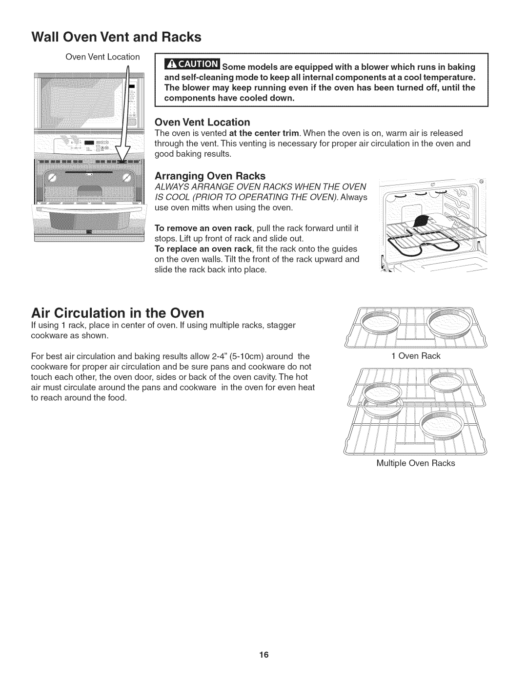 Kenmore 790.4884 Wall Oven Vent and Racks, Air Circulation in the Oven, Oven Vent Location, Components have cooled down 