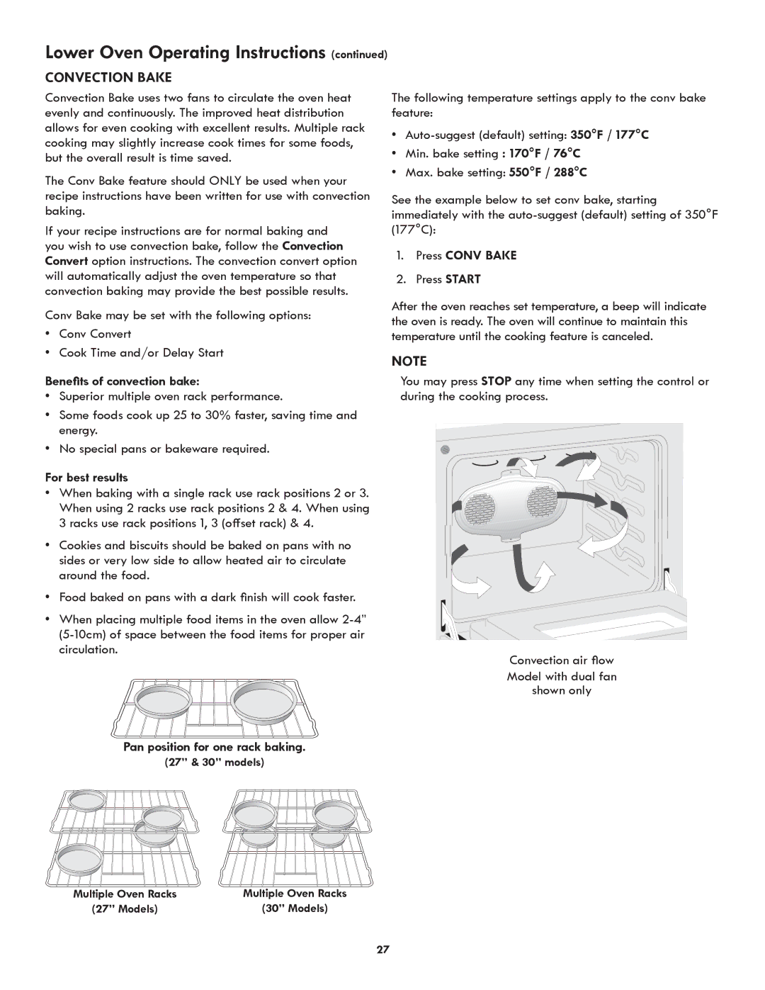 Kenmore 790.488, 790.489 manual Press Conv Bake, Beneﬁts of convection bake, For best results 