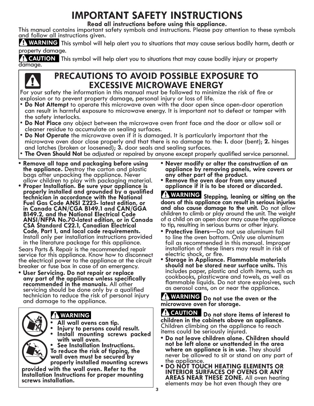 Kenmore 790.488, 790.489 manual Important Safety Instructions 